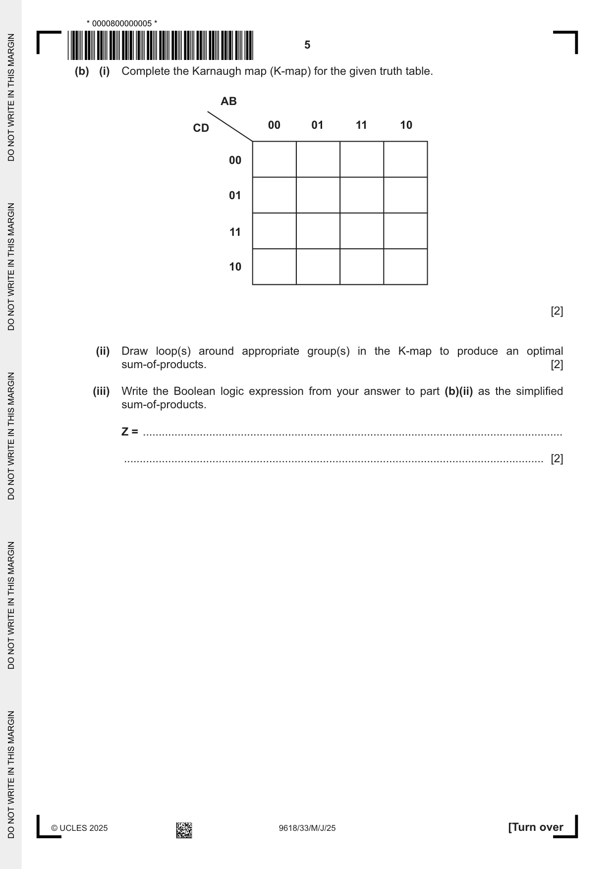 Cambridge A Level Computer Science 9618 2025 May/June Paper 3 · Variant 3 question paper, page 5 of 16