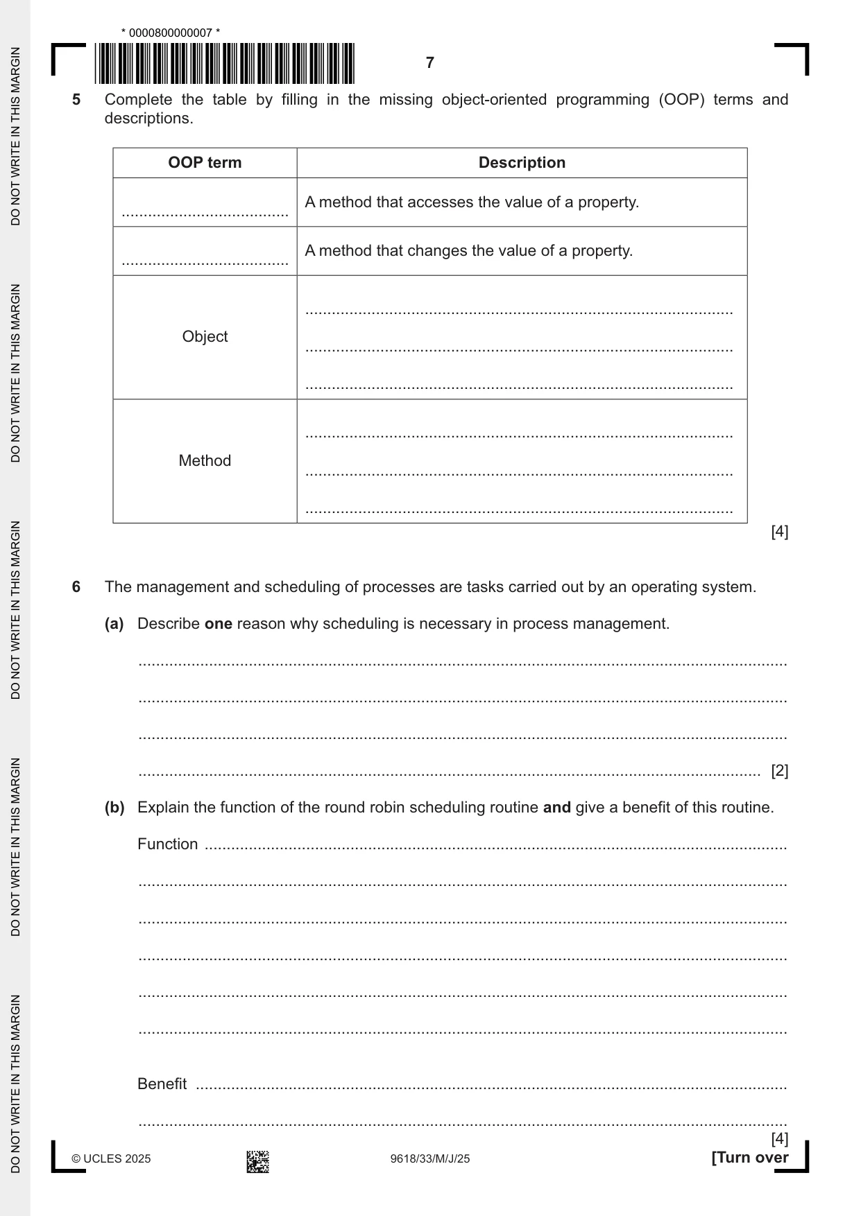 Cambridge A Level Computer Science 9618 2025 May/June Paper 3 · Variant 3 question paper, page 7 of 16