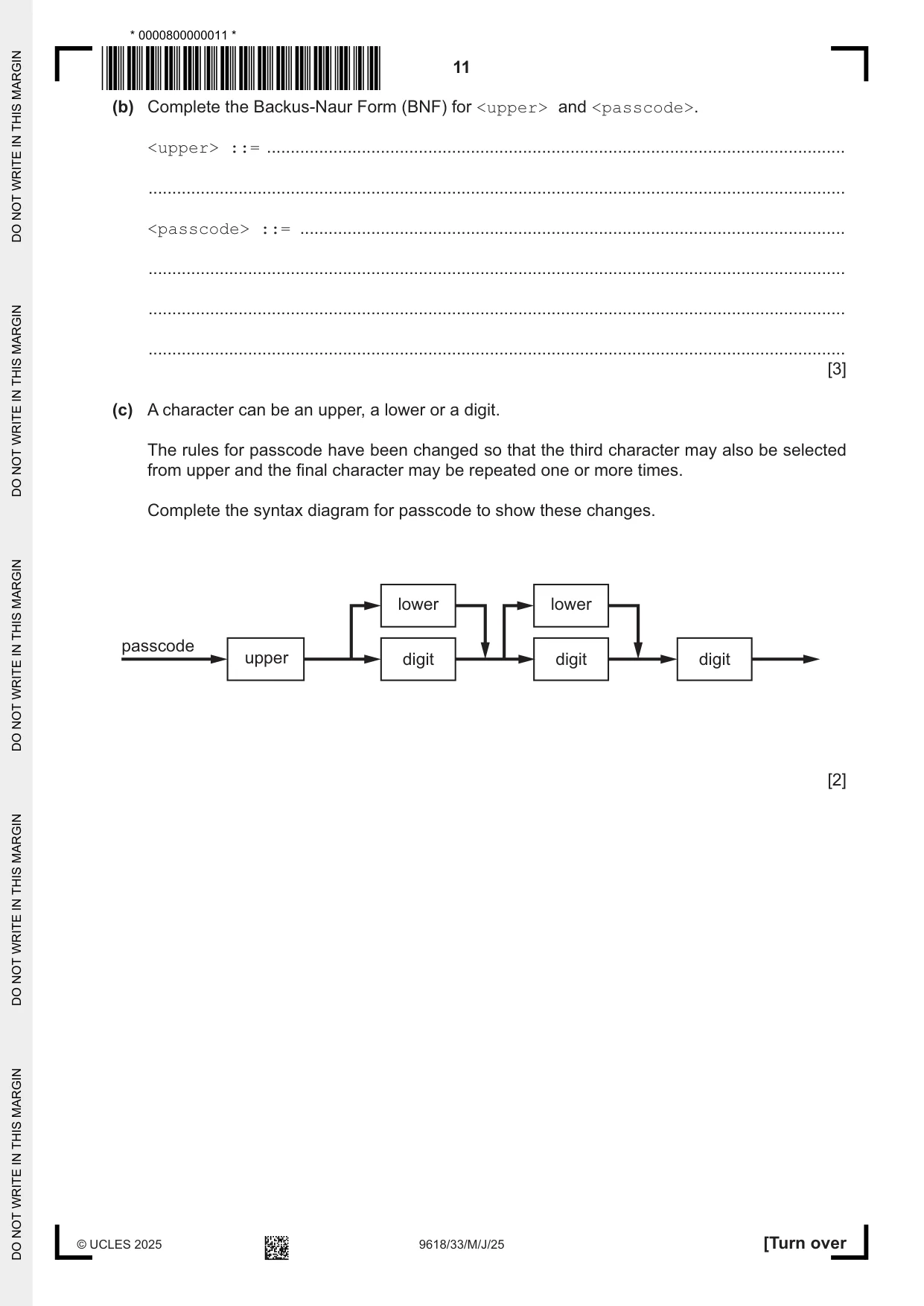 Cambridge A Level Computer Science 9618 2025 May/June Paper 3 · Variant 3 question paper, page 11 of 16