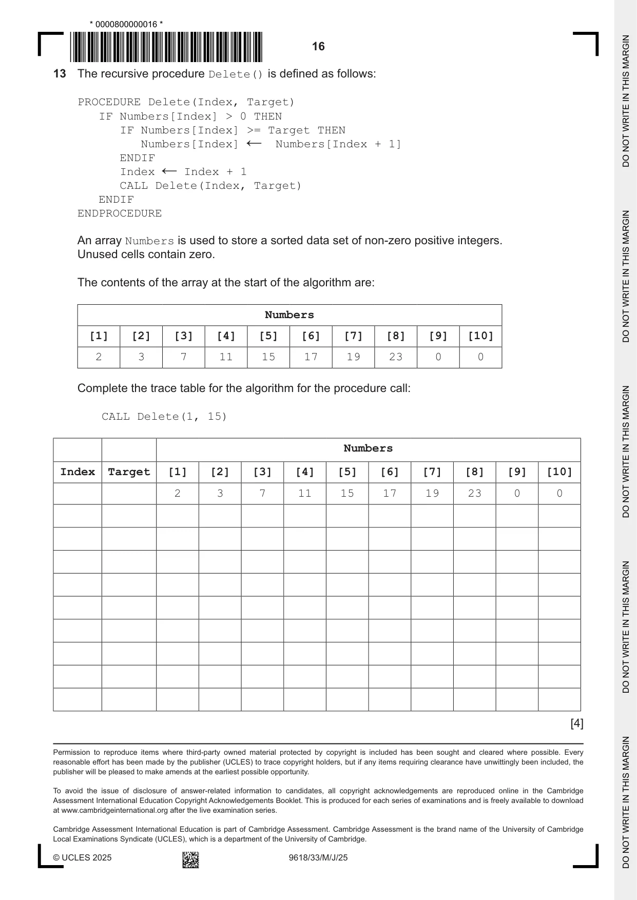 Cambridge A Level Computer Science 9618 2025 May/June Paper 3 · Variant 3 question paper, page 16 of 16
