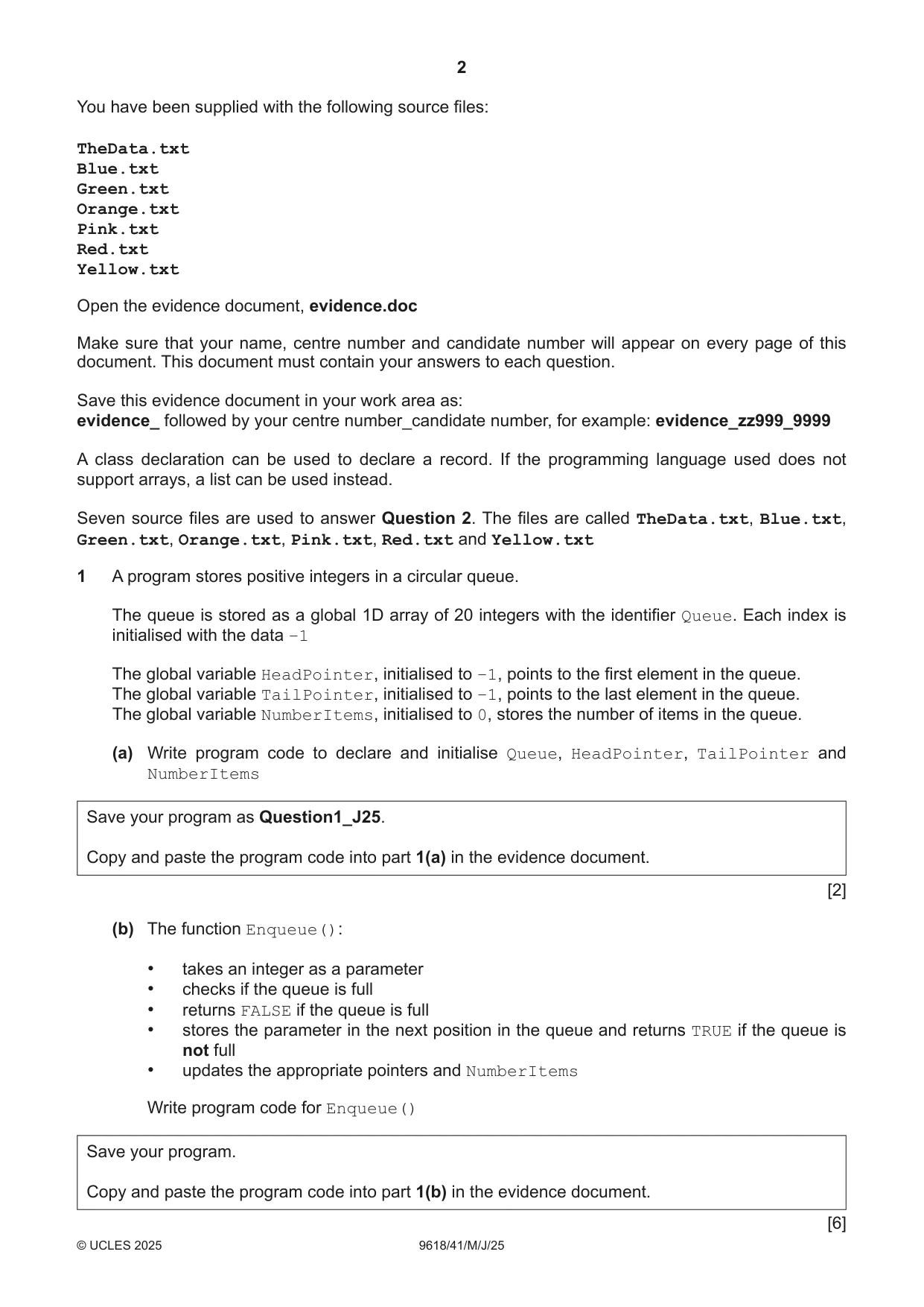 Cambridge A Level Computer Science 9618 2025 May/June Paper 4 · Variant 1 question paper, page 2 of 12