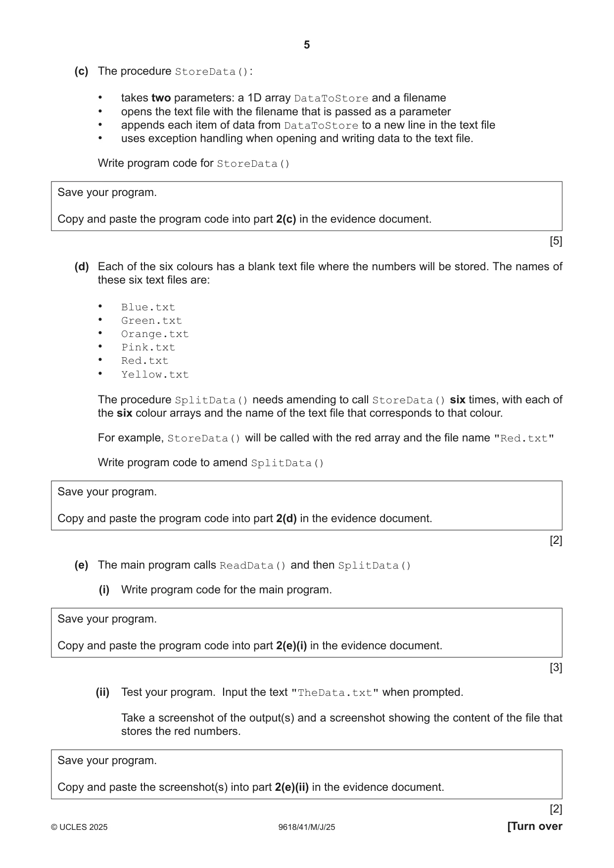 Cambridge A Level Computer Science 9618 2025 May/June Paper 4 · Variant 1 question paper, page 5 of 12
