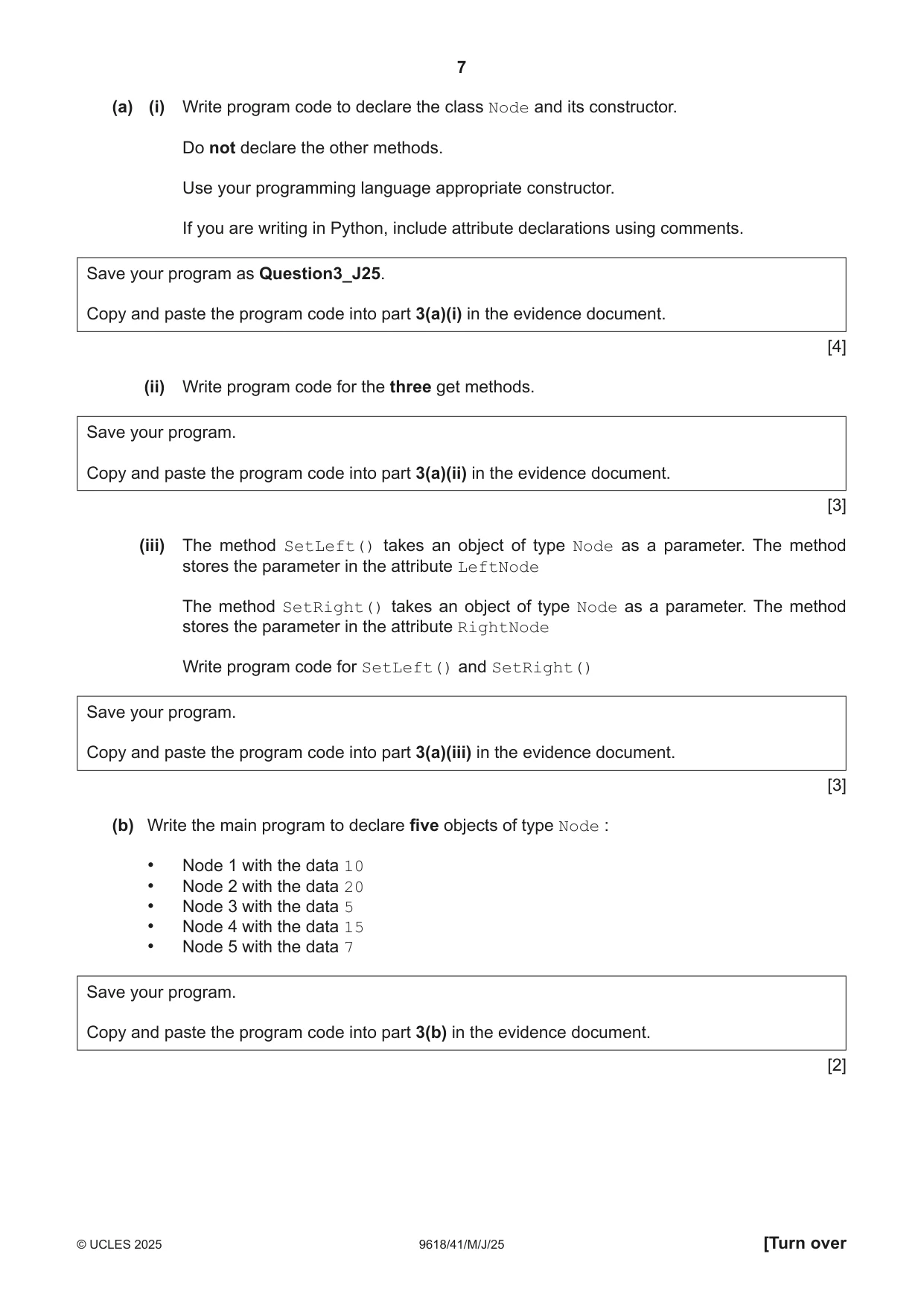 Cambridge A Level Computer Science 9618 2025 May/June Paper 4 · Variant 1 question paper, page 7 of 12
