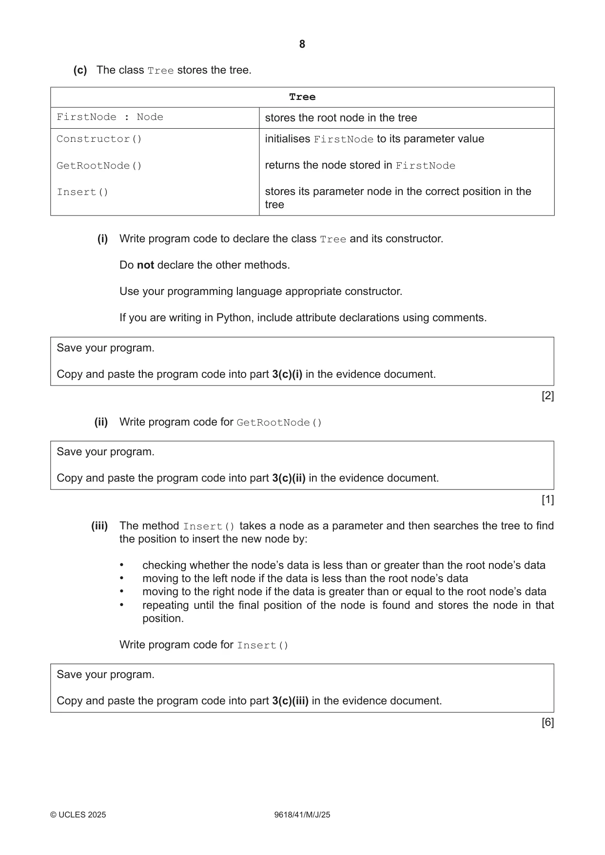 Cambridge A Level Computer Science 9618 2025 May/June Paper 4 · Variant 1 question paper, page 8 of 12