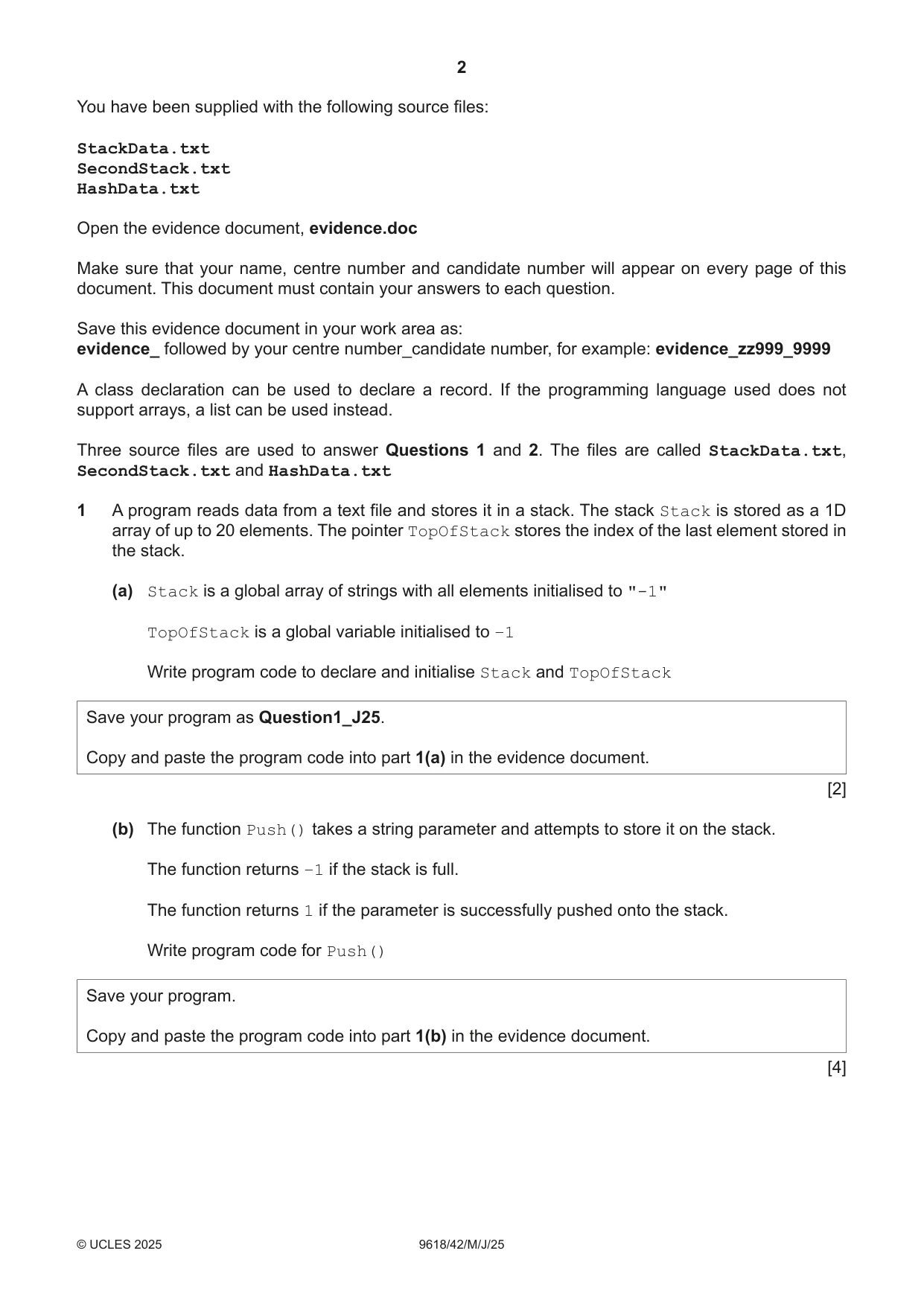 Cambridge A Level Computer Science 9618 2025 May/June Paper 4 · Variant 2 question paper, page 2 of 12