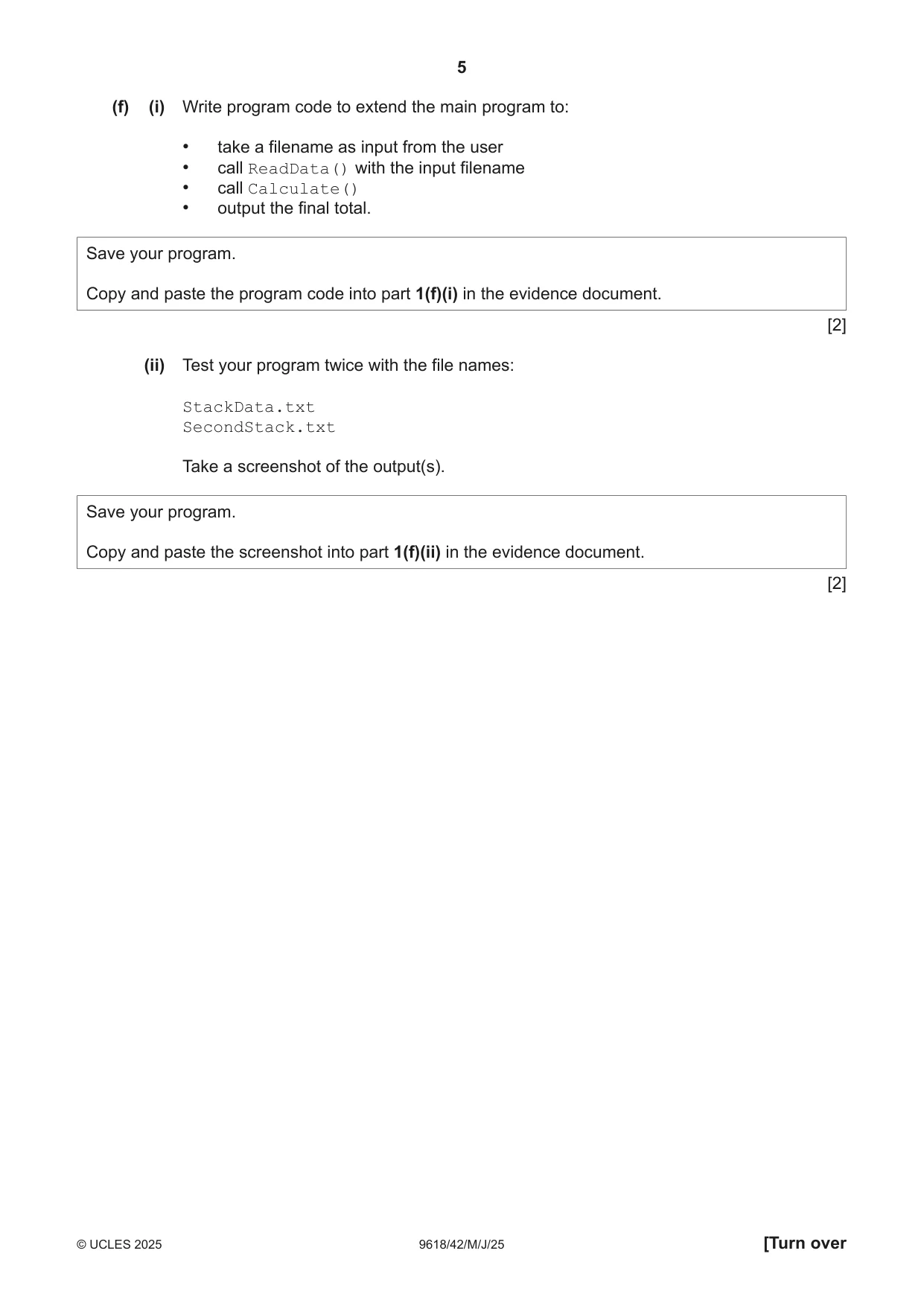 Cambridge A Level Computer Science 9618 2025 May/June Paper 4 · Variant 2 question paper, page 5 of 12