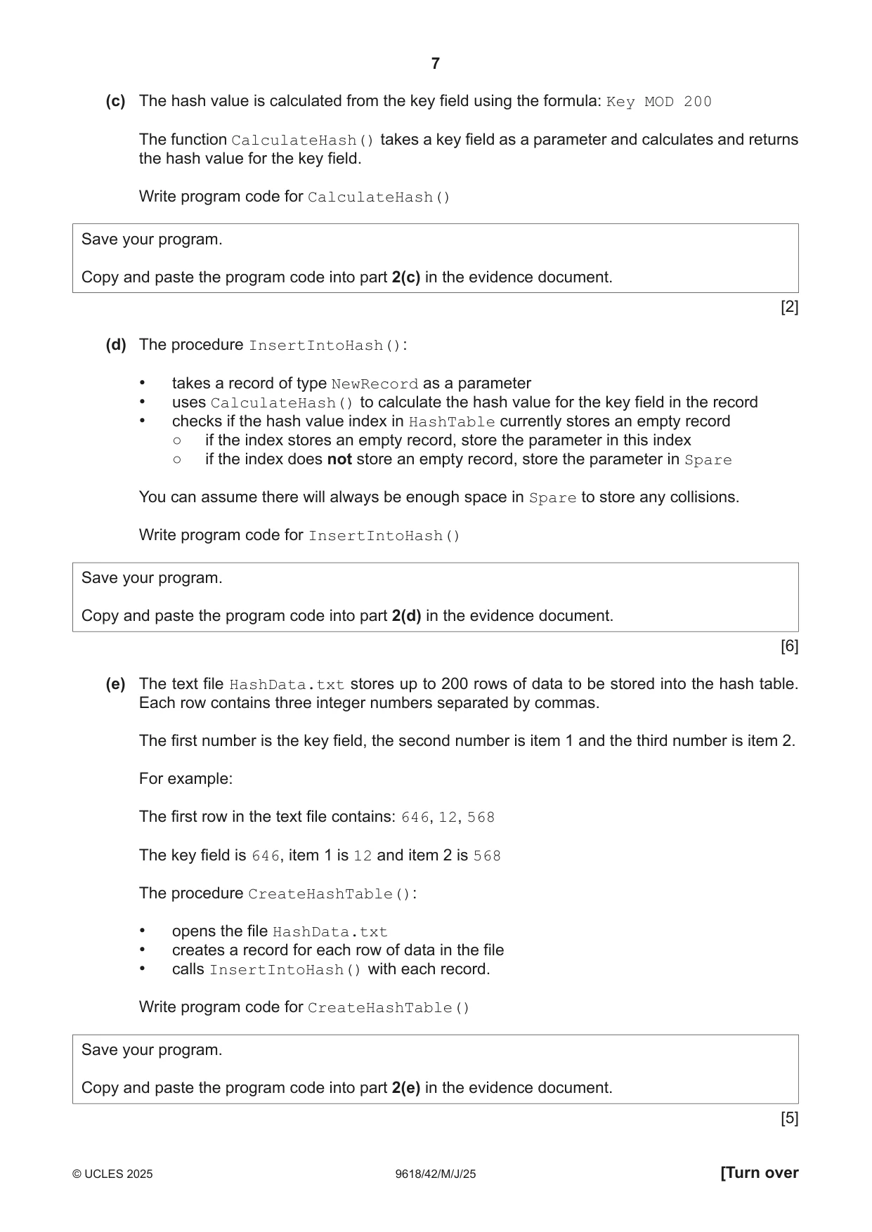 Cambridge A Level Computer Science 9618 2025 May/June Paper 4 · Variant 2 question paper, page 7 of 12