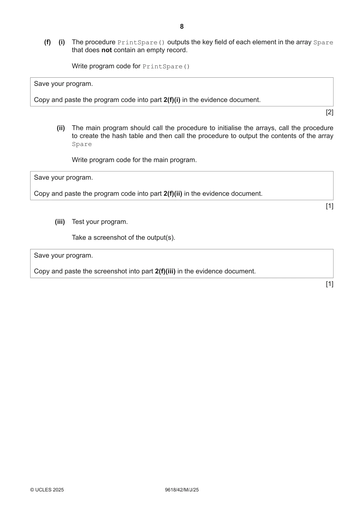 Cambridge A Level Computer Science 9618 2025 May/June Paper 4 · Variant 2 question paper, page 8 of 12
