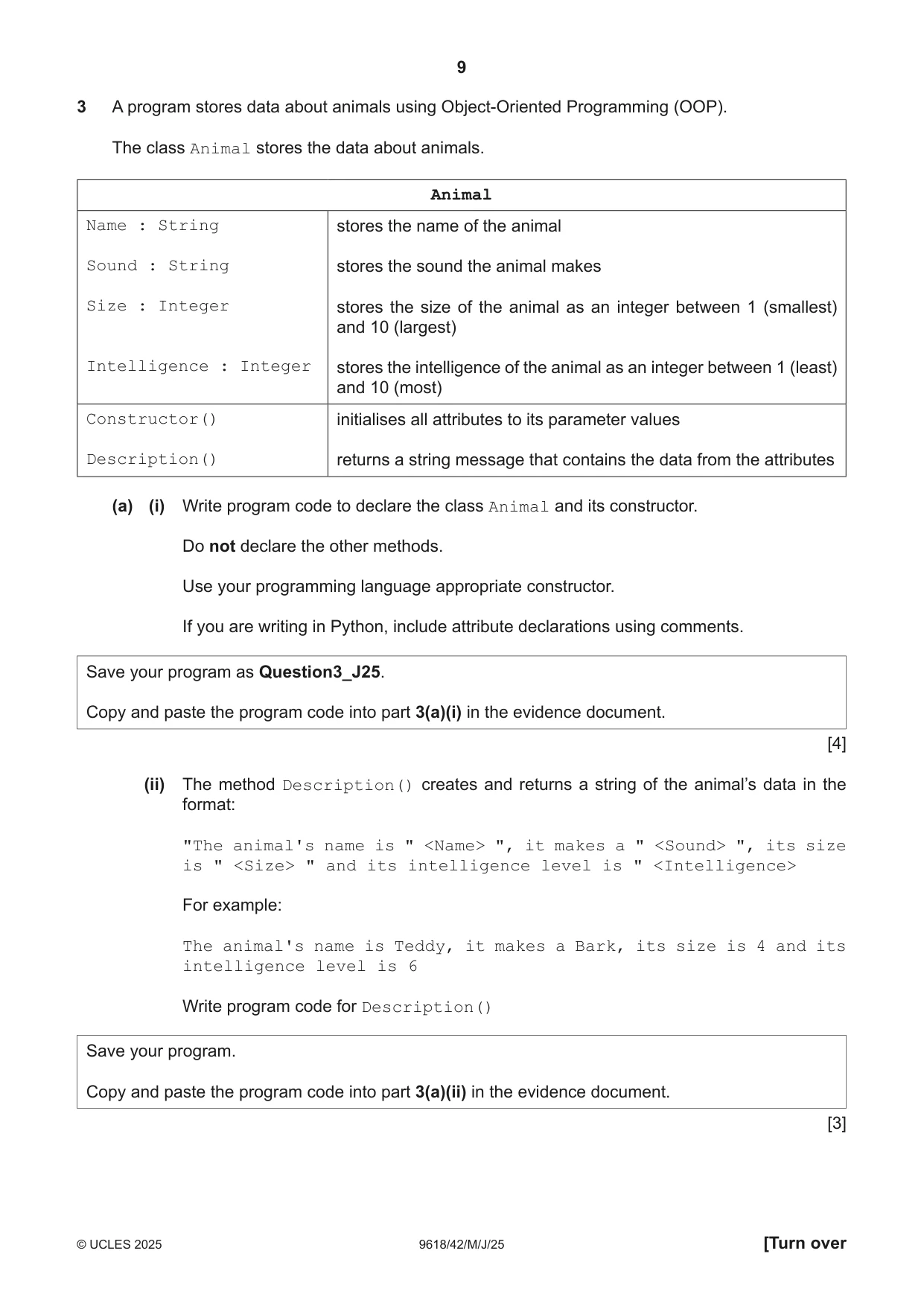 Cambridge A Level Computer Science 9618 2025 May/June Paper 4 · Variant 2 question paper, page 9 of 12