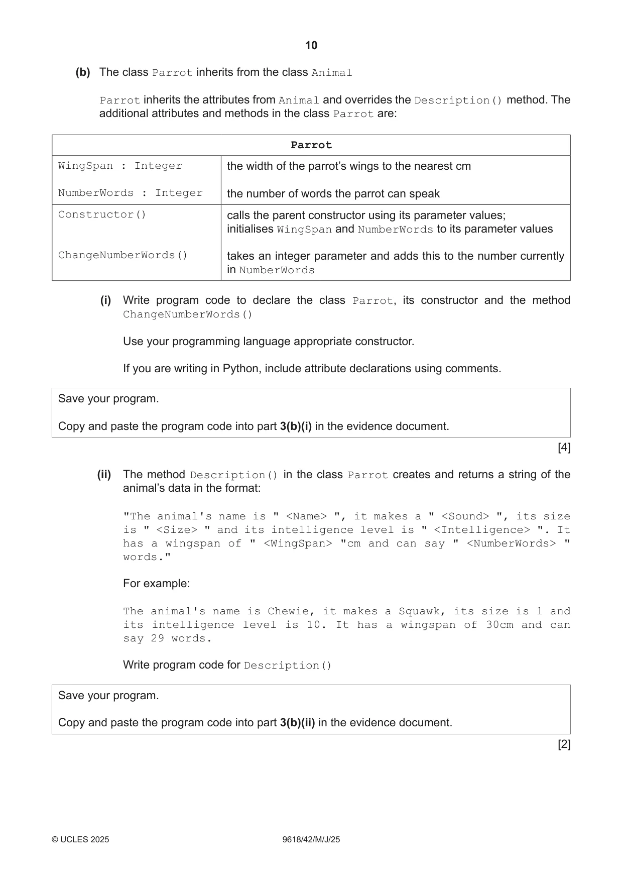 Cambridge A Level Computer Science 9618 2025 May/June Paper 4 · Variant 2 question paper, page 10 of 12