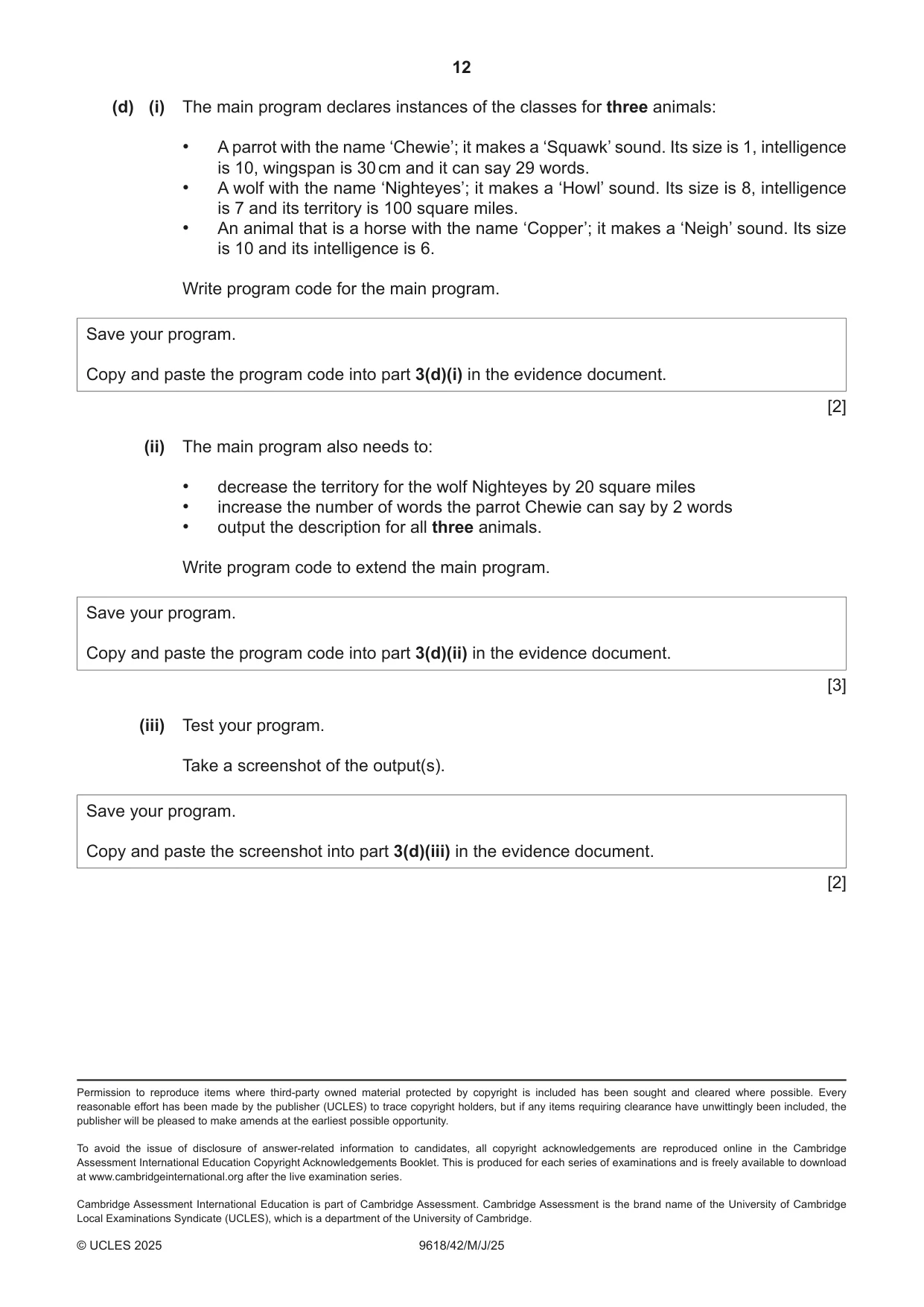 Cambridge A Level Computer Science 9618 2025 May/June Paper 4 · Variant 2 question paper, page 12 of 12