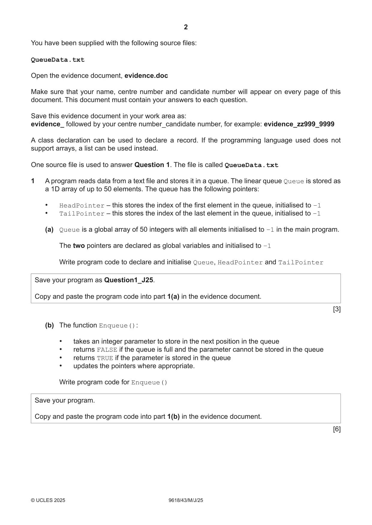 Cambridge A Level Computer Science 9618 2025 May/June Paper 4 · Variant 3 question paper, page 2 of 12