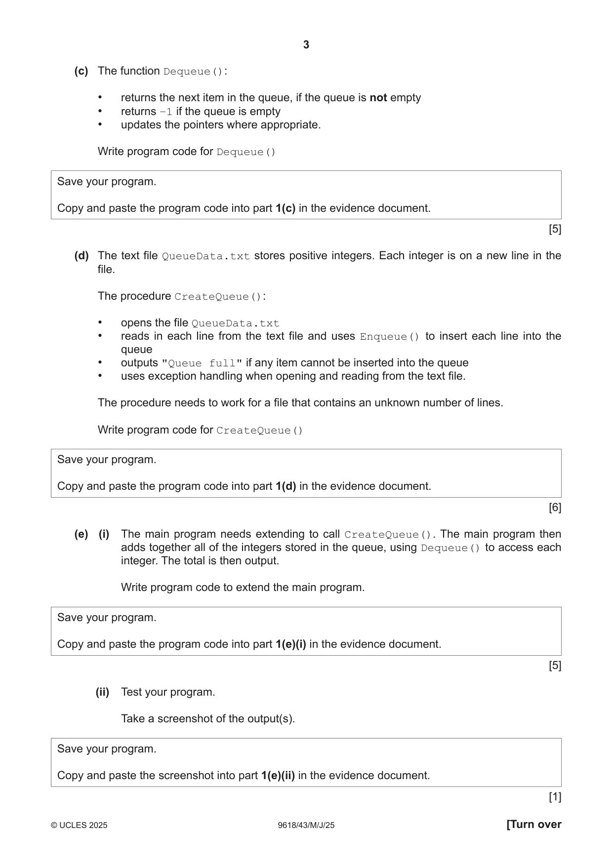 Cambridge A Level Computer Science 9618 2025 May/June Paper 4 · Variant 3 question paper, page 3 of 12
