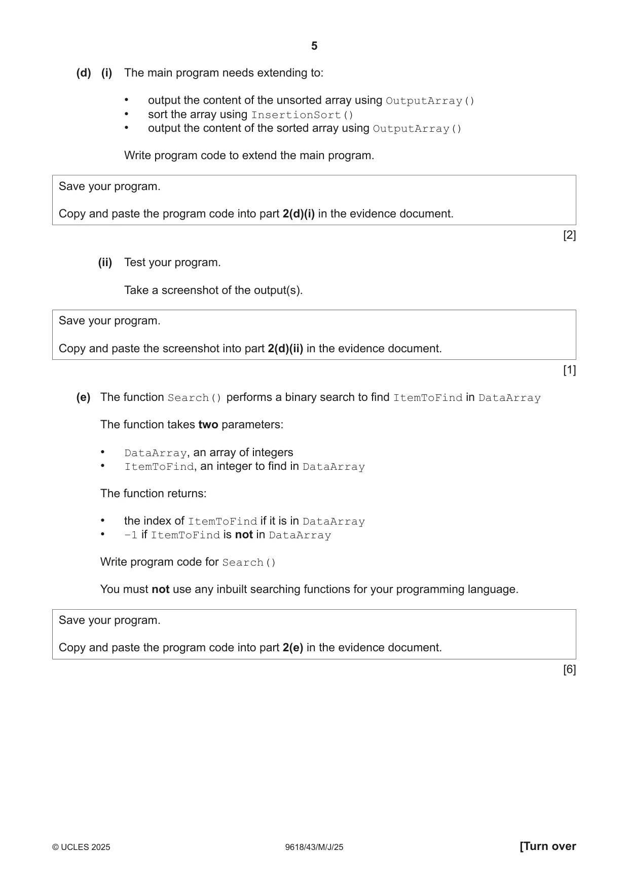 Cambridge A Level Computer Science 9618 2025 May/June Paper 4 · Variant 3 question paper, page 5 of 12
