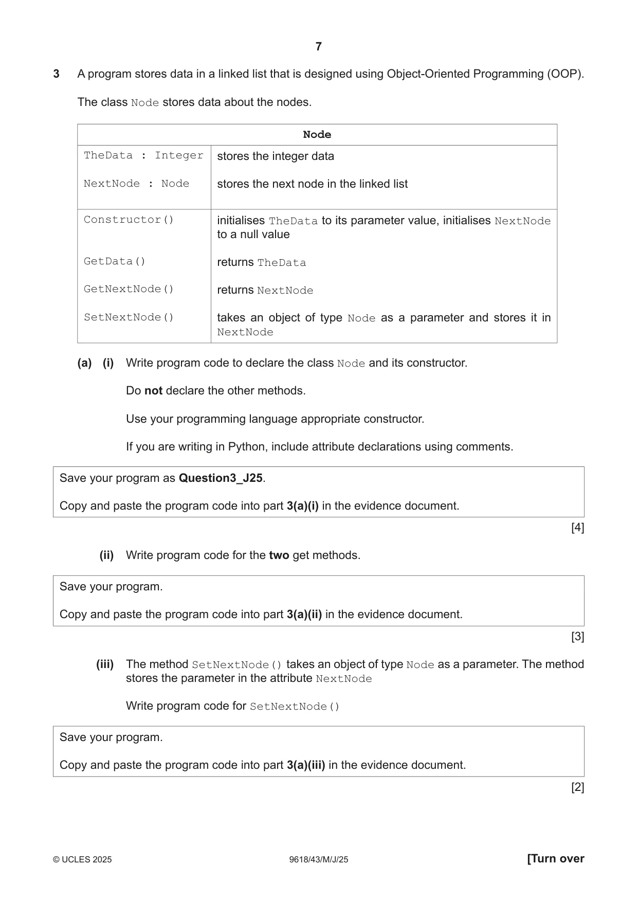 Cambridge A Level Computer Science 9618 2025 May/June Paper 4 · Variant 3 question paper, page 7 of 12