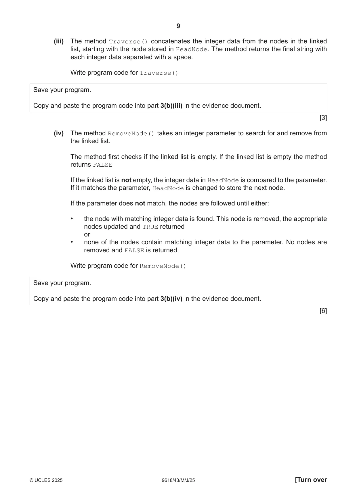 Cambridge A Level Computer Science 9618 2025 May/June Paper 4 · Variant 3 question paper, page 9 of 12