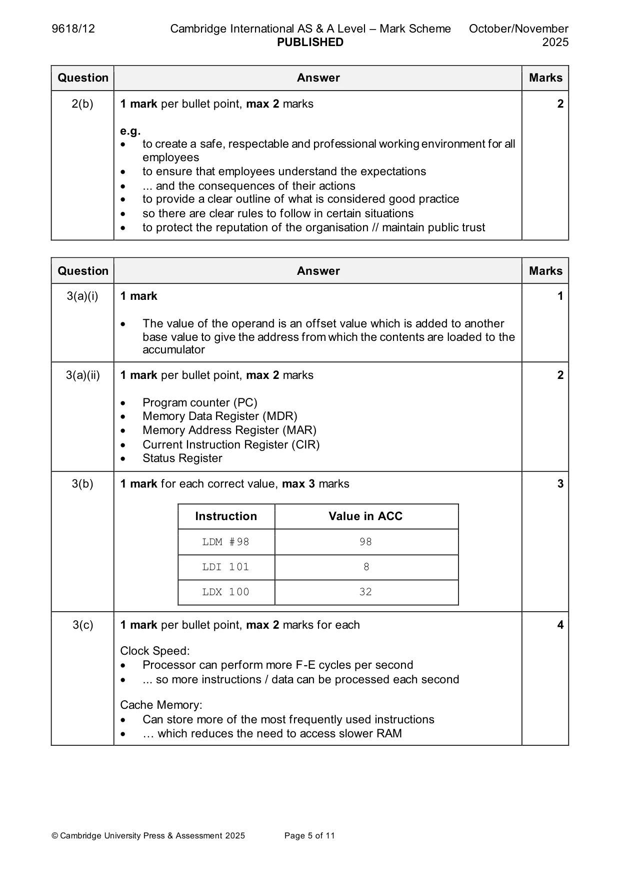 Mark scheme, page 5 of 11