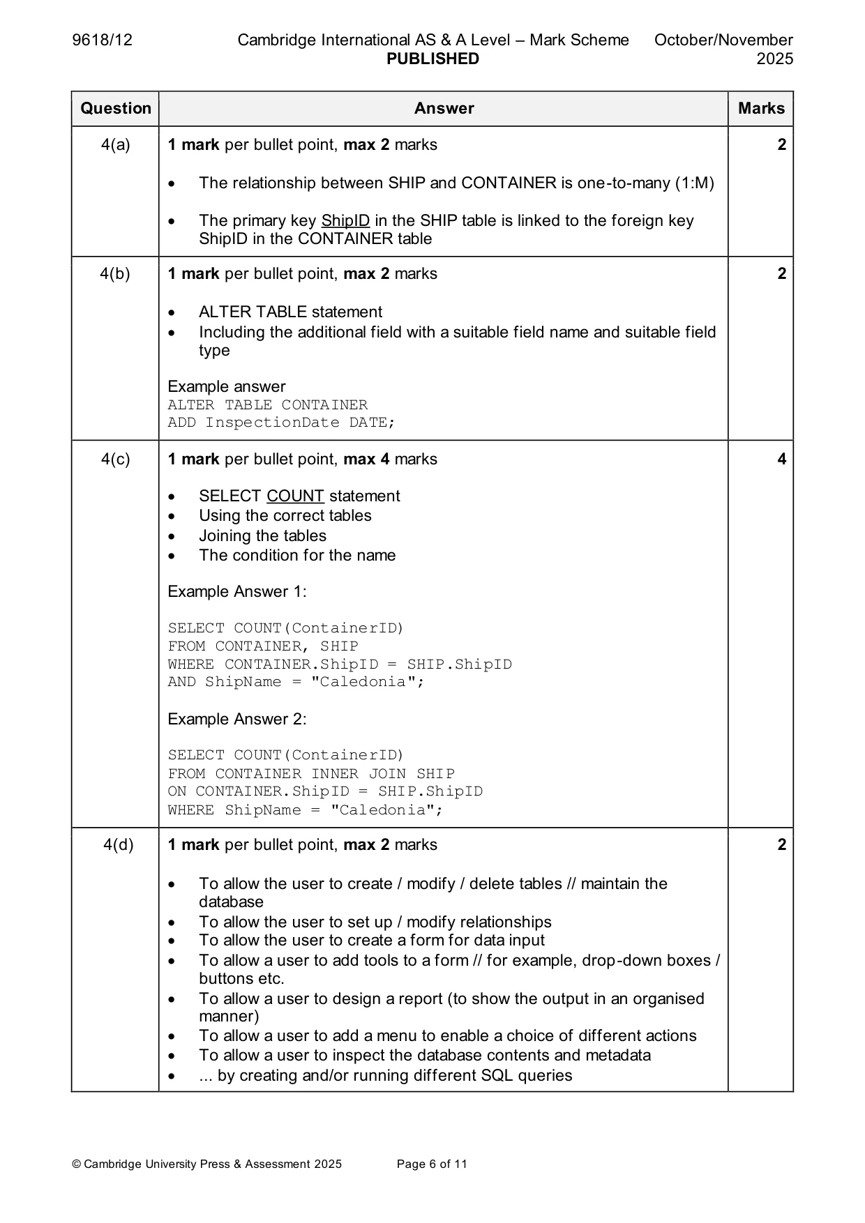 Mark scheme, page 6 of 11