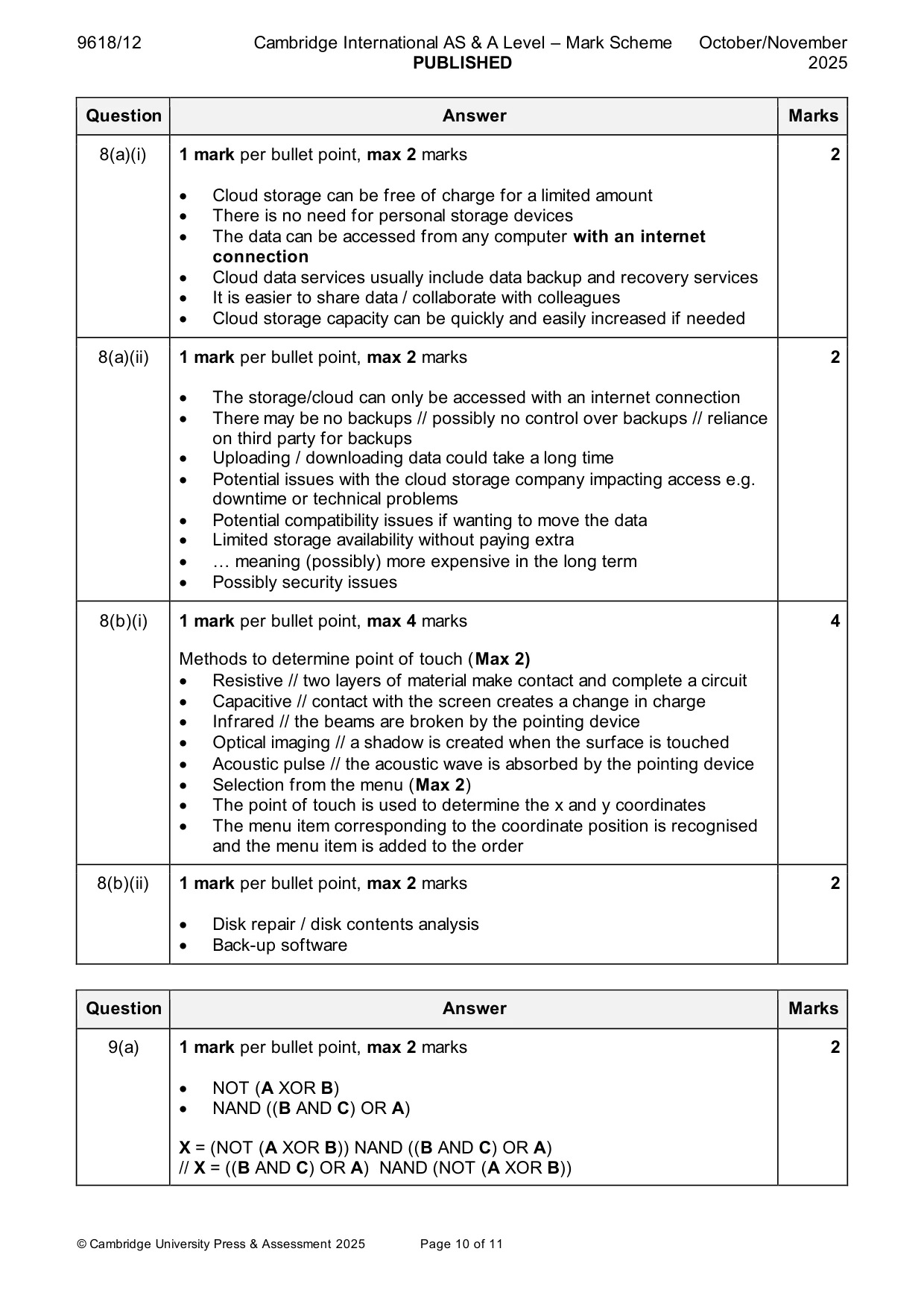 Mark scheme, page 10 of 11