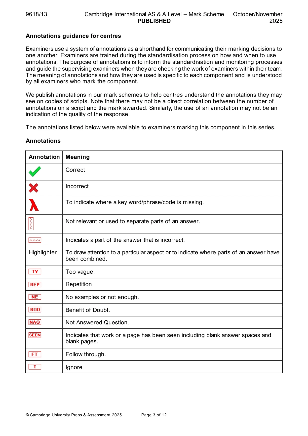 Mark scheme, page 3 of 12