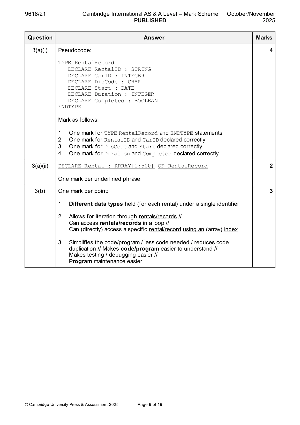 Mark scheme, page 9 of 19