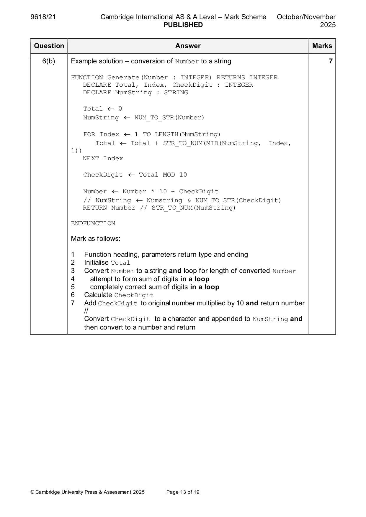 Mark scheme, page 13 of 19