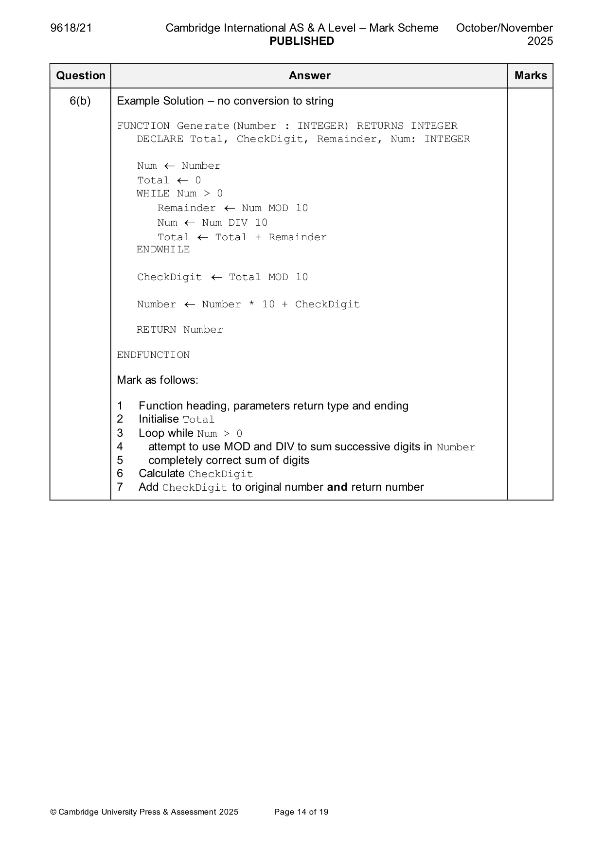 Mark scheme, page 14 of 19