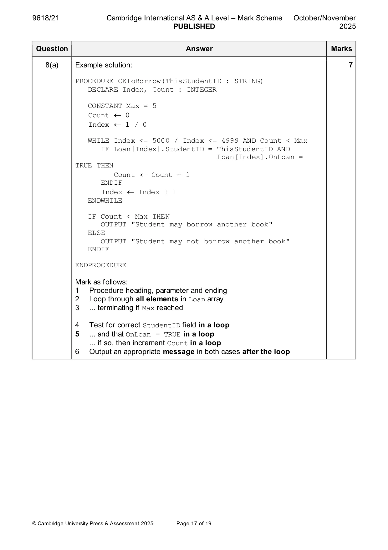 Mark scheme, page 17 of 19