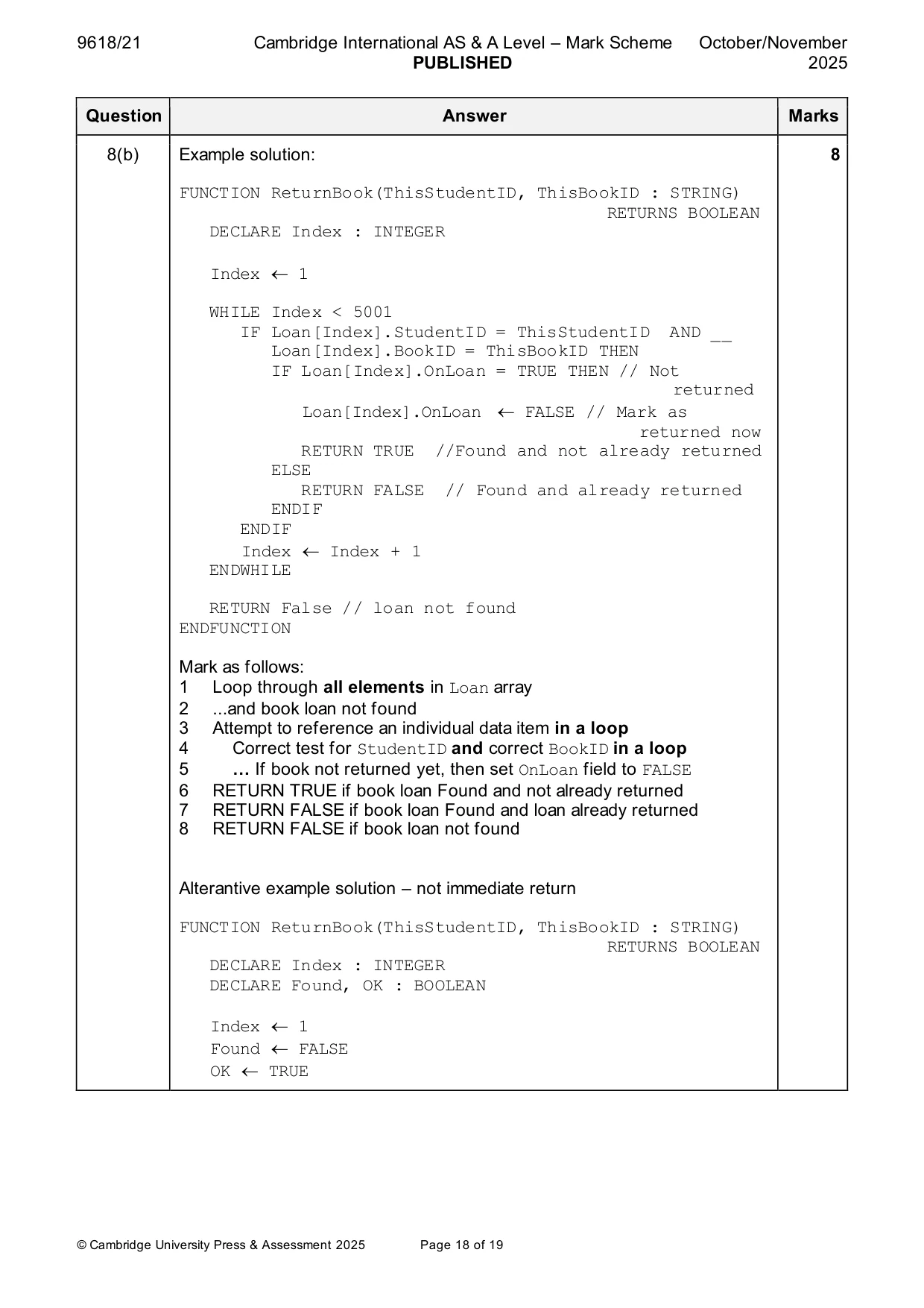 Mark scheme, page 18 of 19