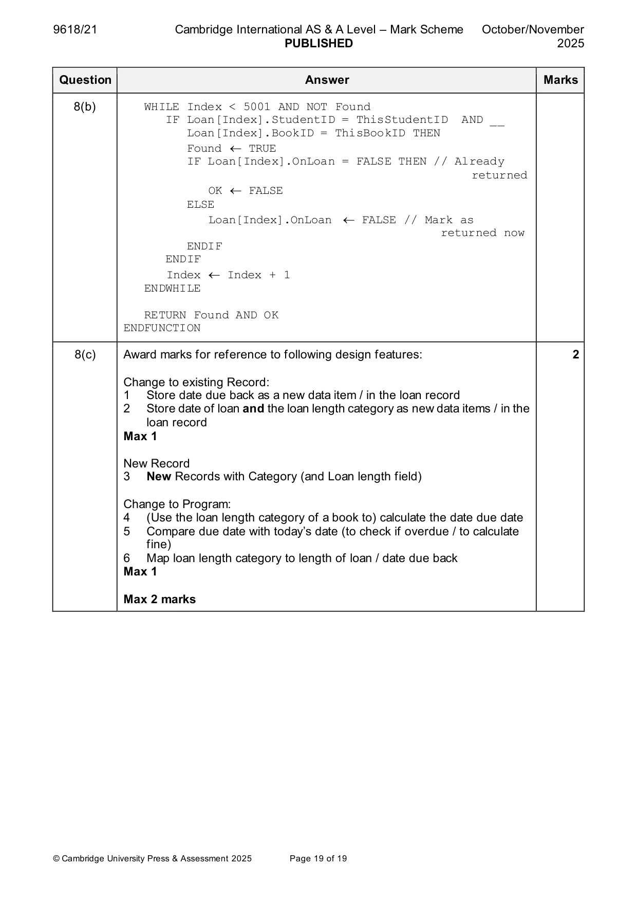 Mark scheme, page 19 of 19