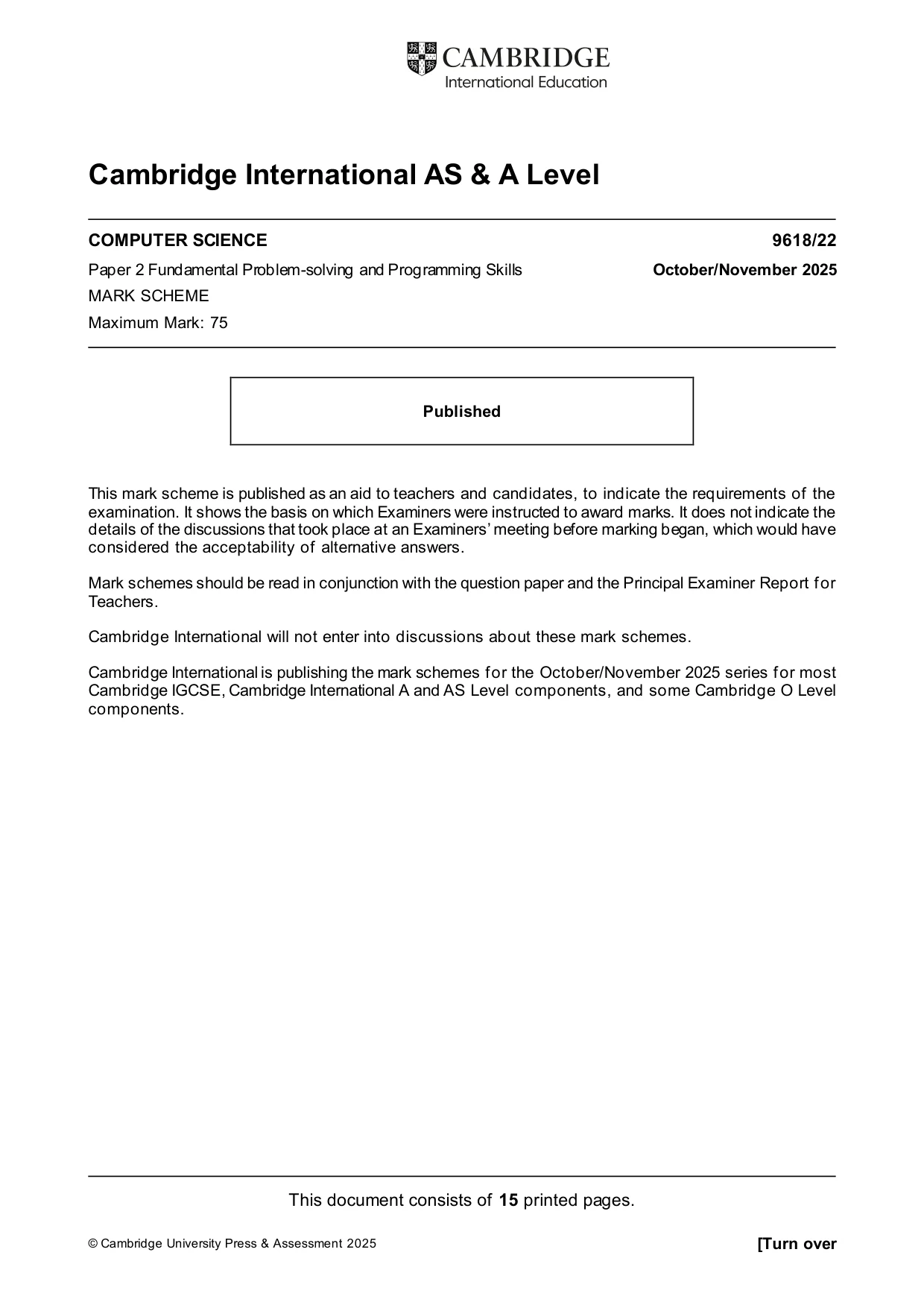 Mark scheme, page 1 of 15