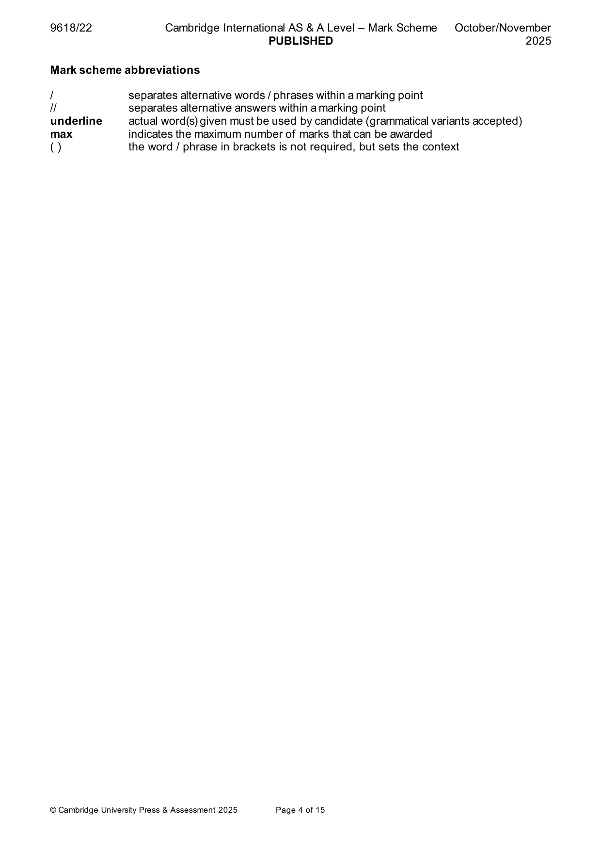 Mark scheme, page 4 of 15