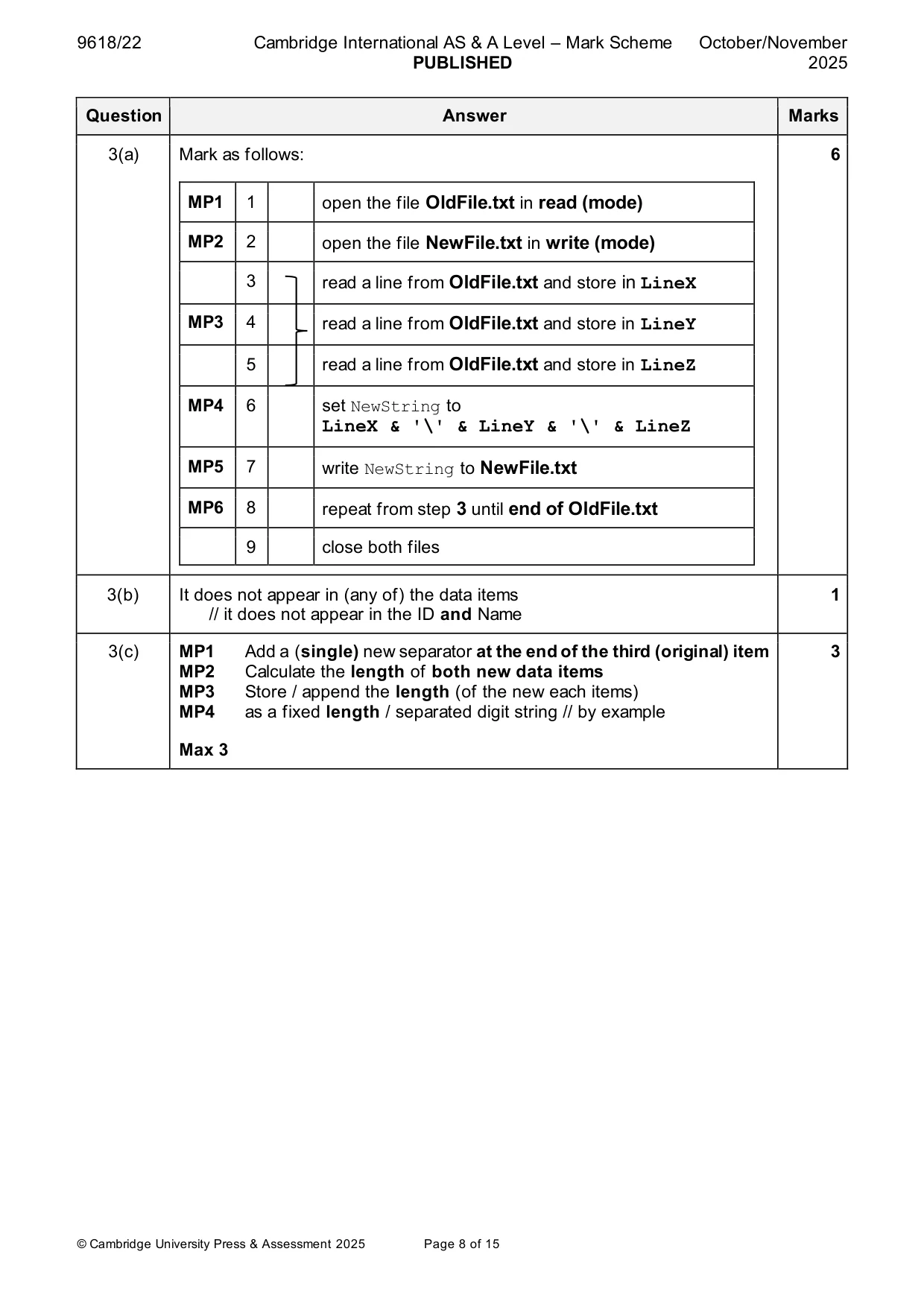 Mark scheme, page 8 of 15