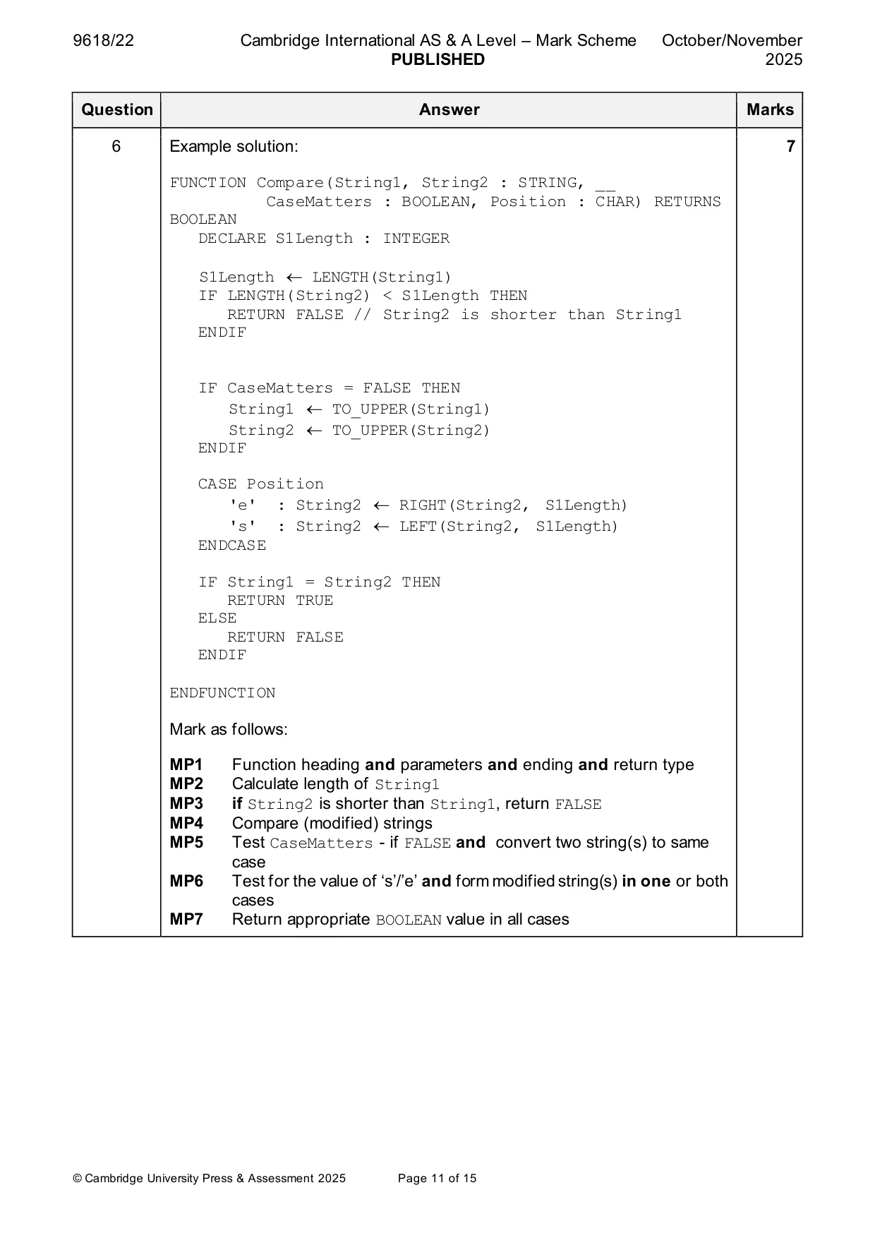 Mark scheme, page 11 of 15