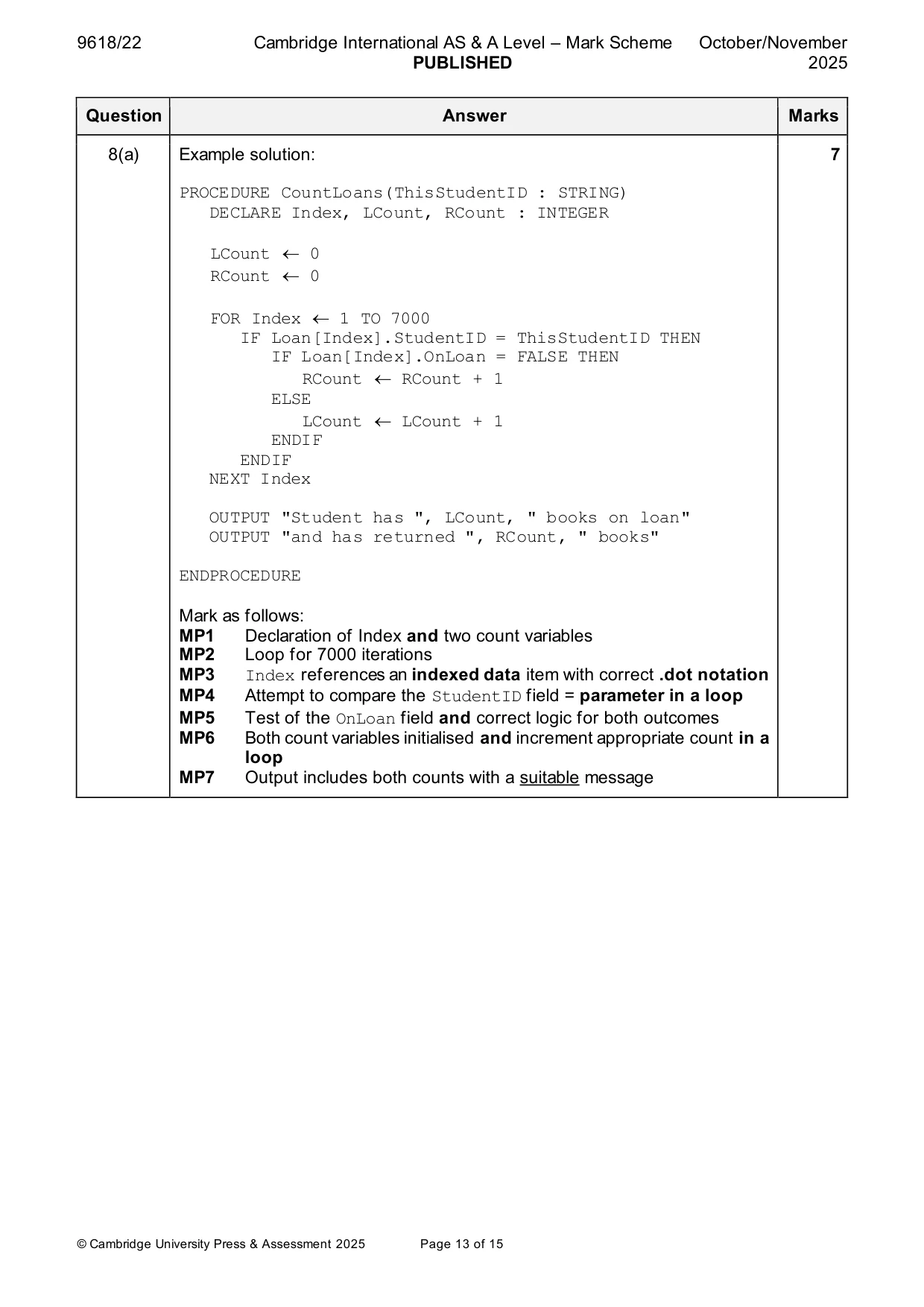 Mark scheme, page 13 of 15