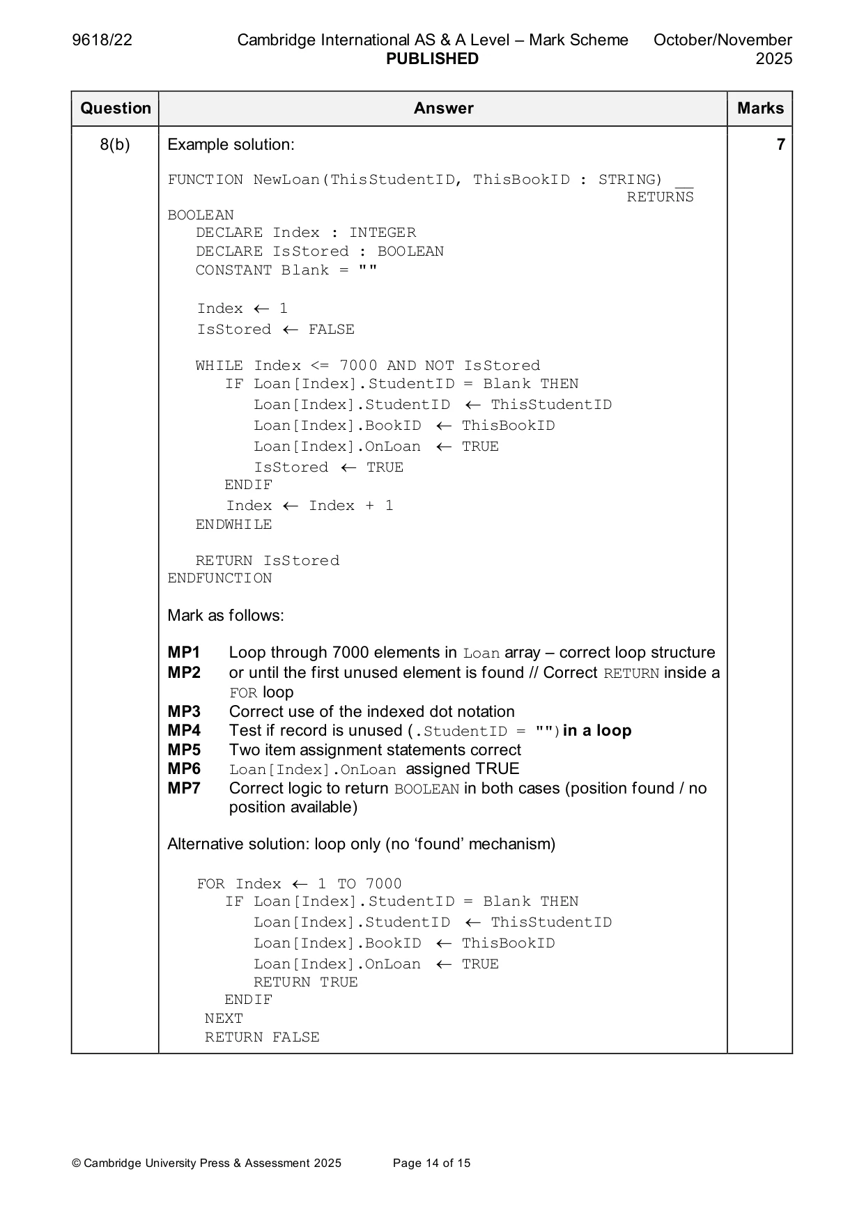 Mark scheme, page 14 of 15