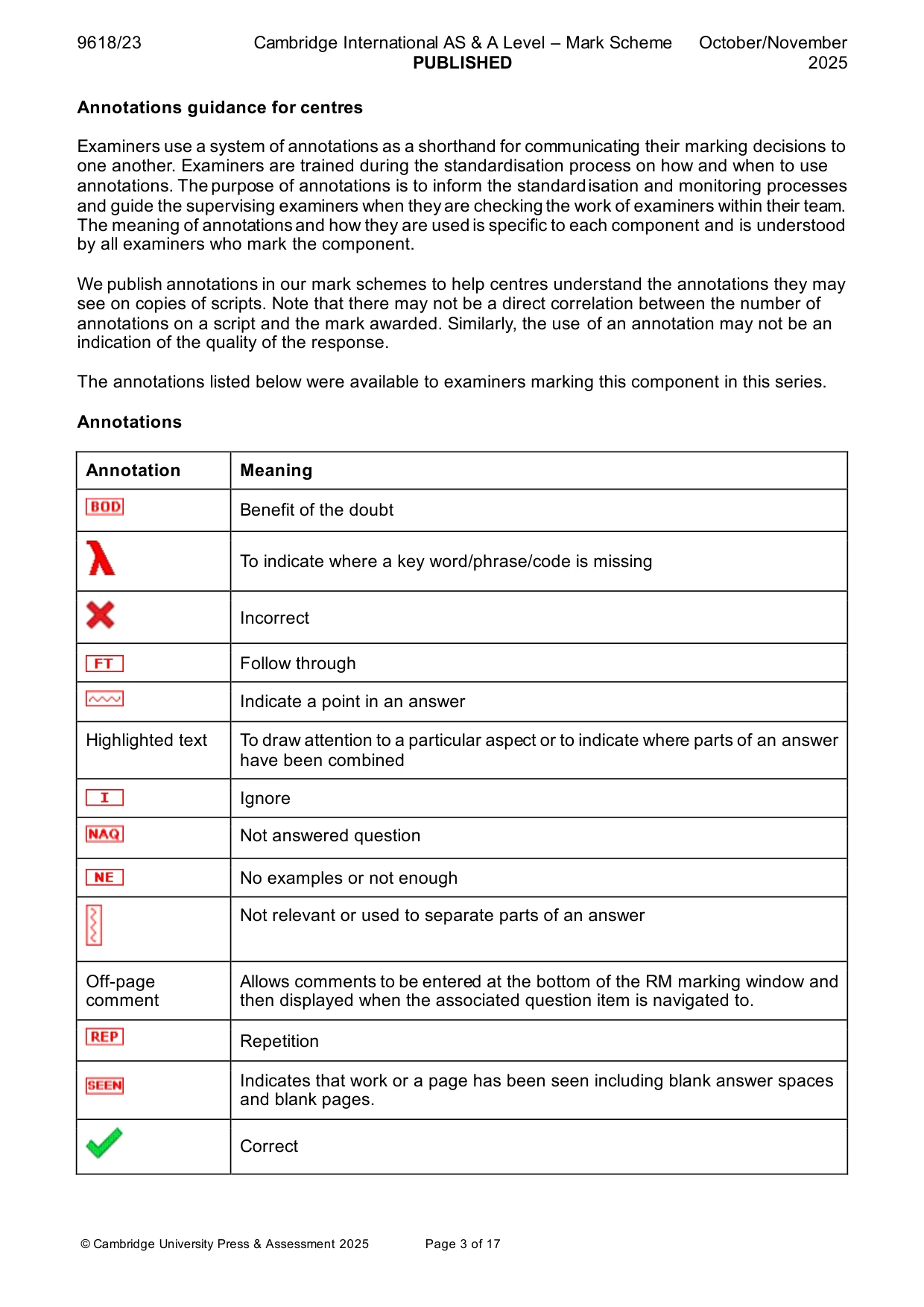 Mark scheme, page 3 of 17