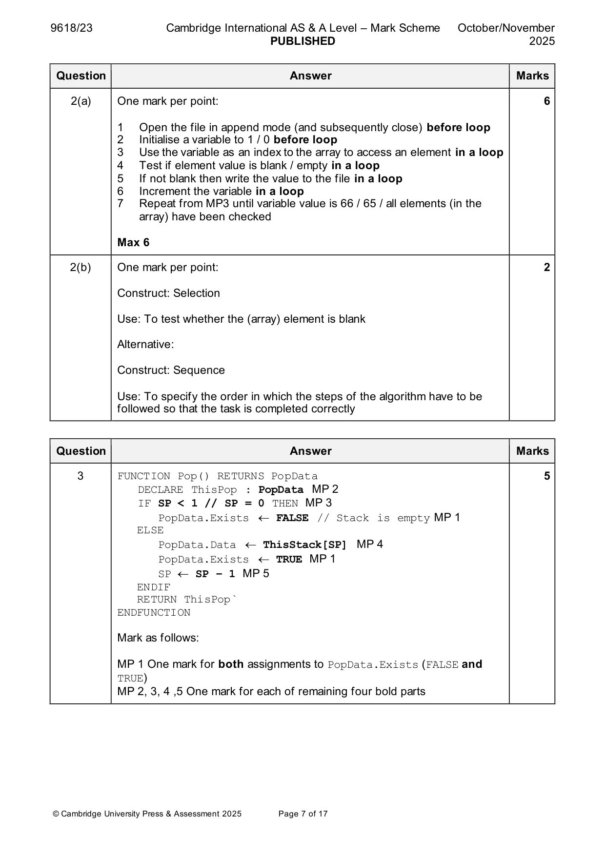 Mark scheme, page 7 of 17