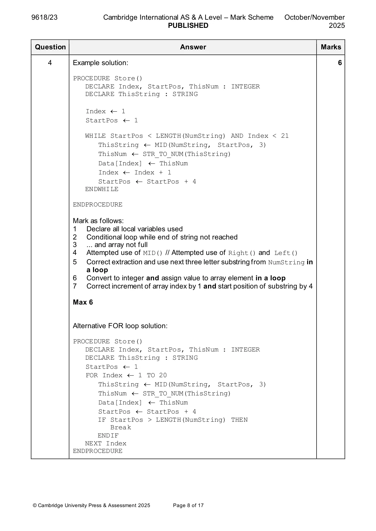 Mark scheme, page 8 of 17