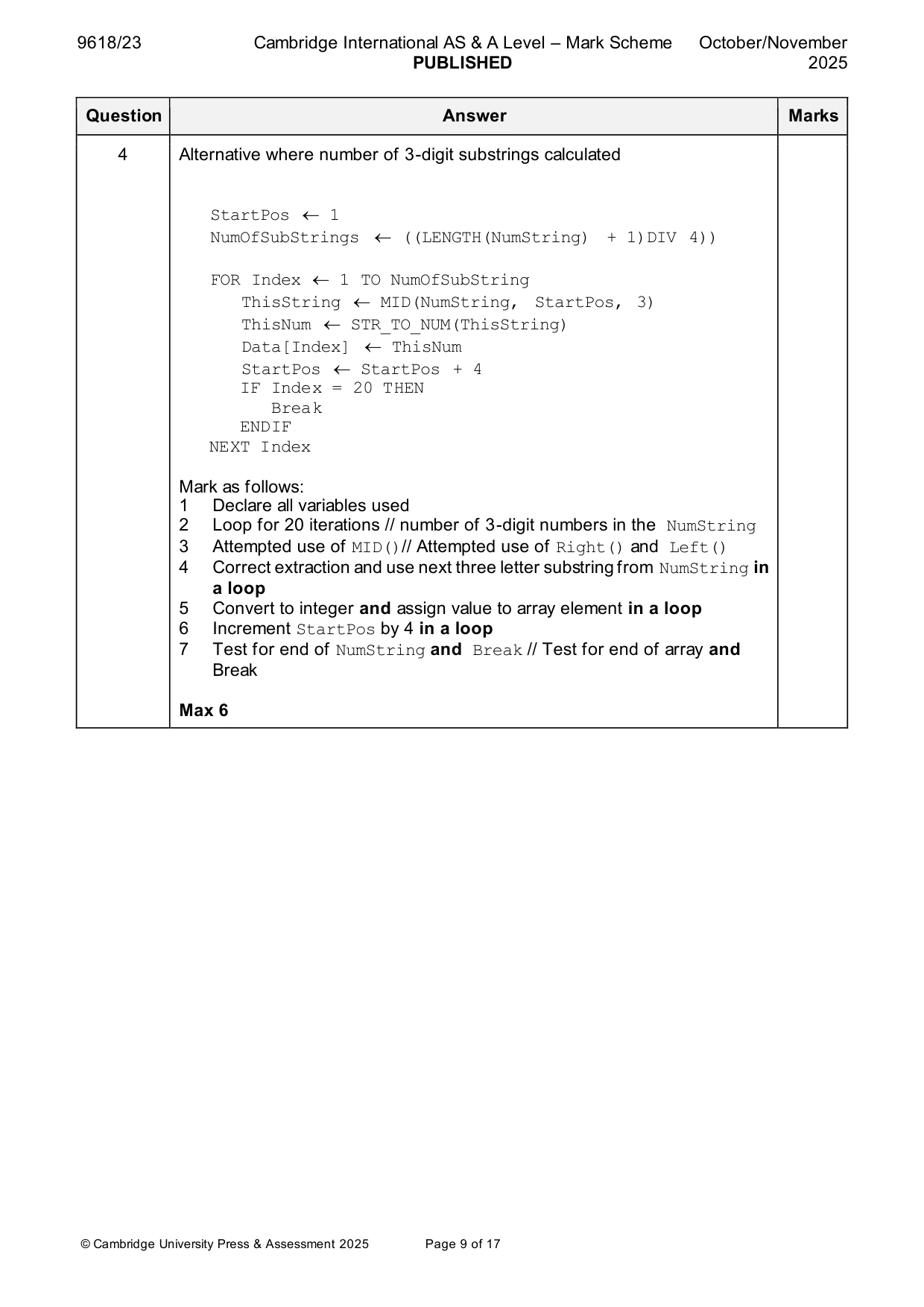Mark scheme, page 9 of 17