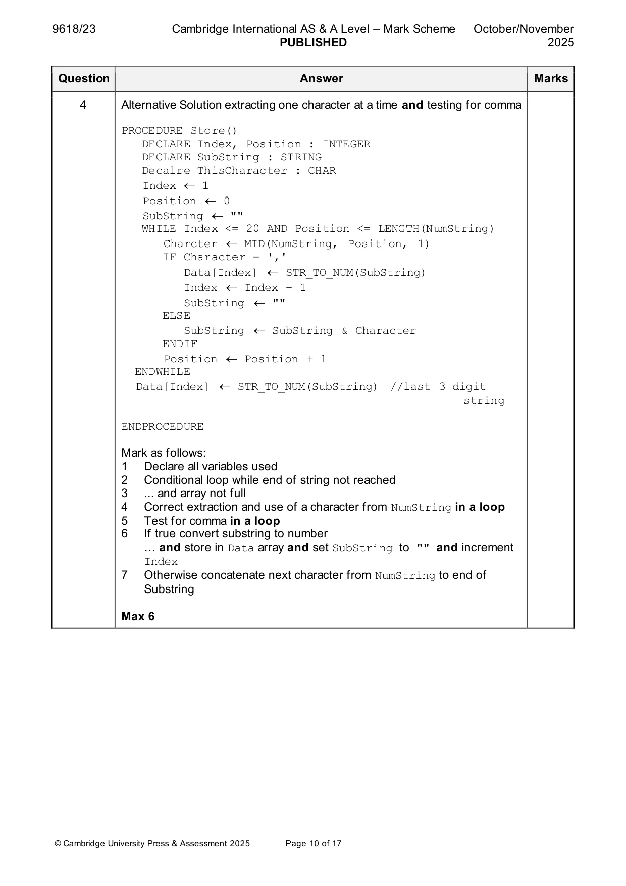 Mark scheme, page 10 of 17