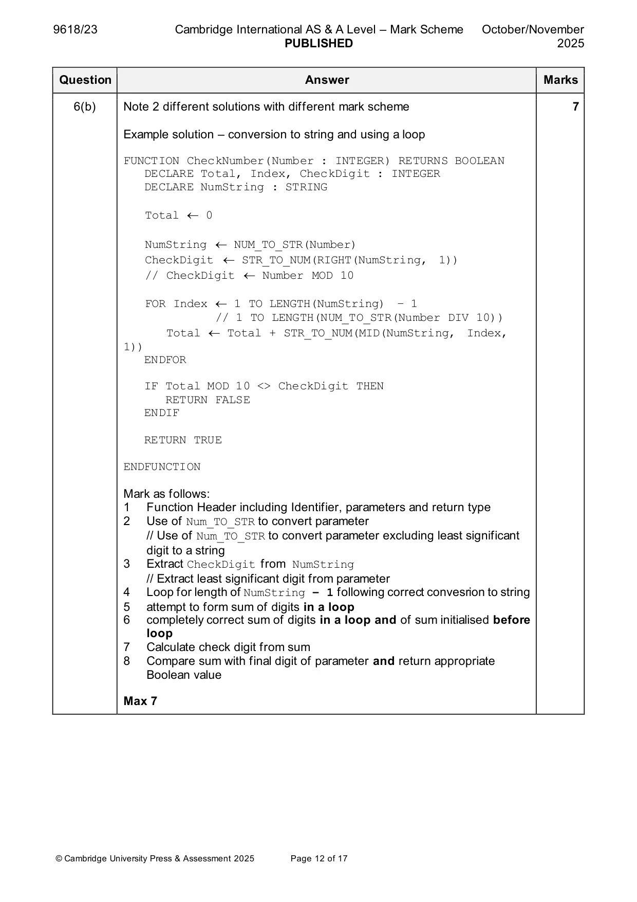 Mark scheme, page 12 of 17