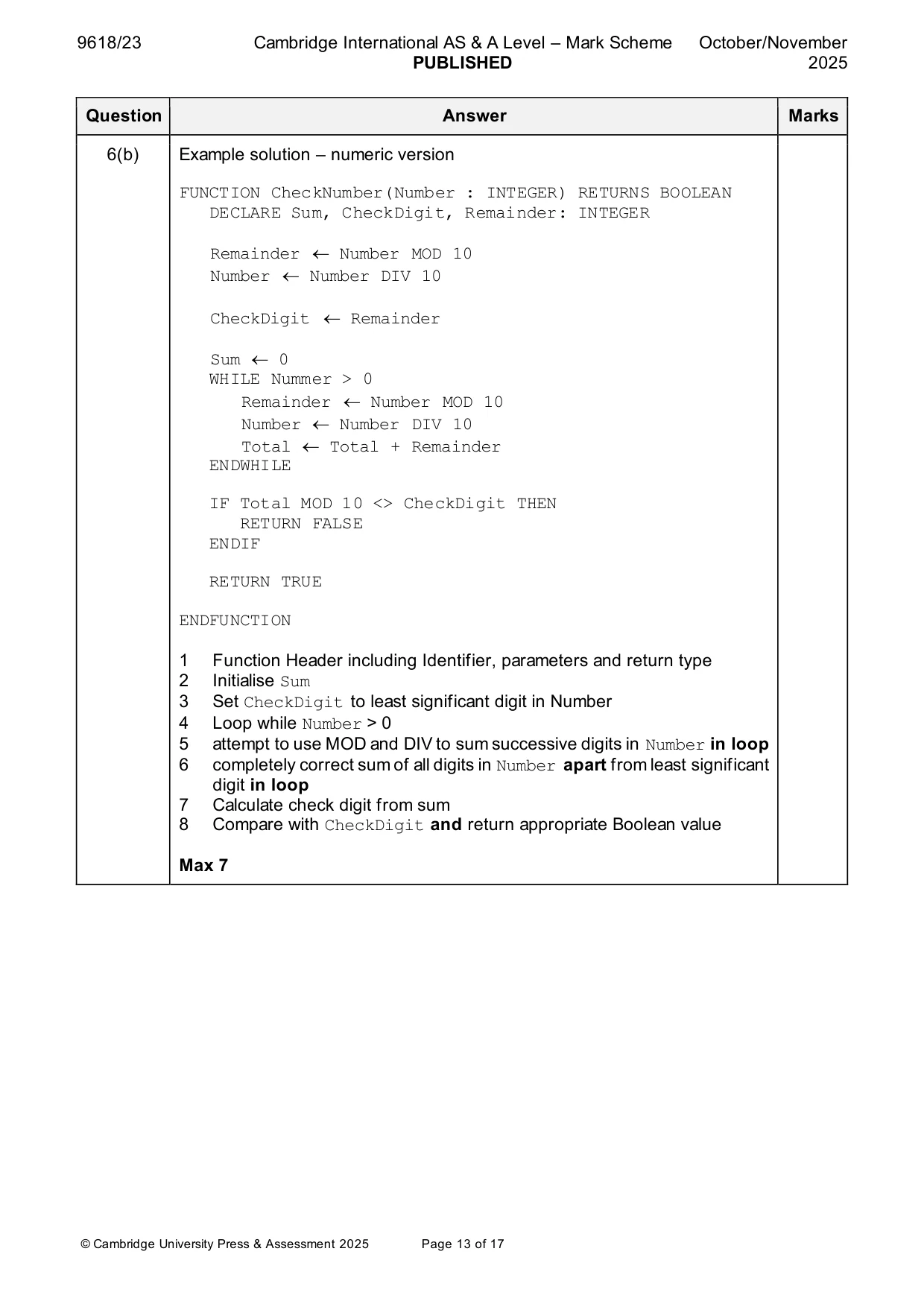 Mark scheme, page 13 of 17