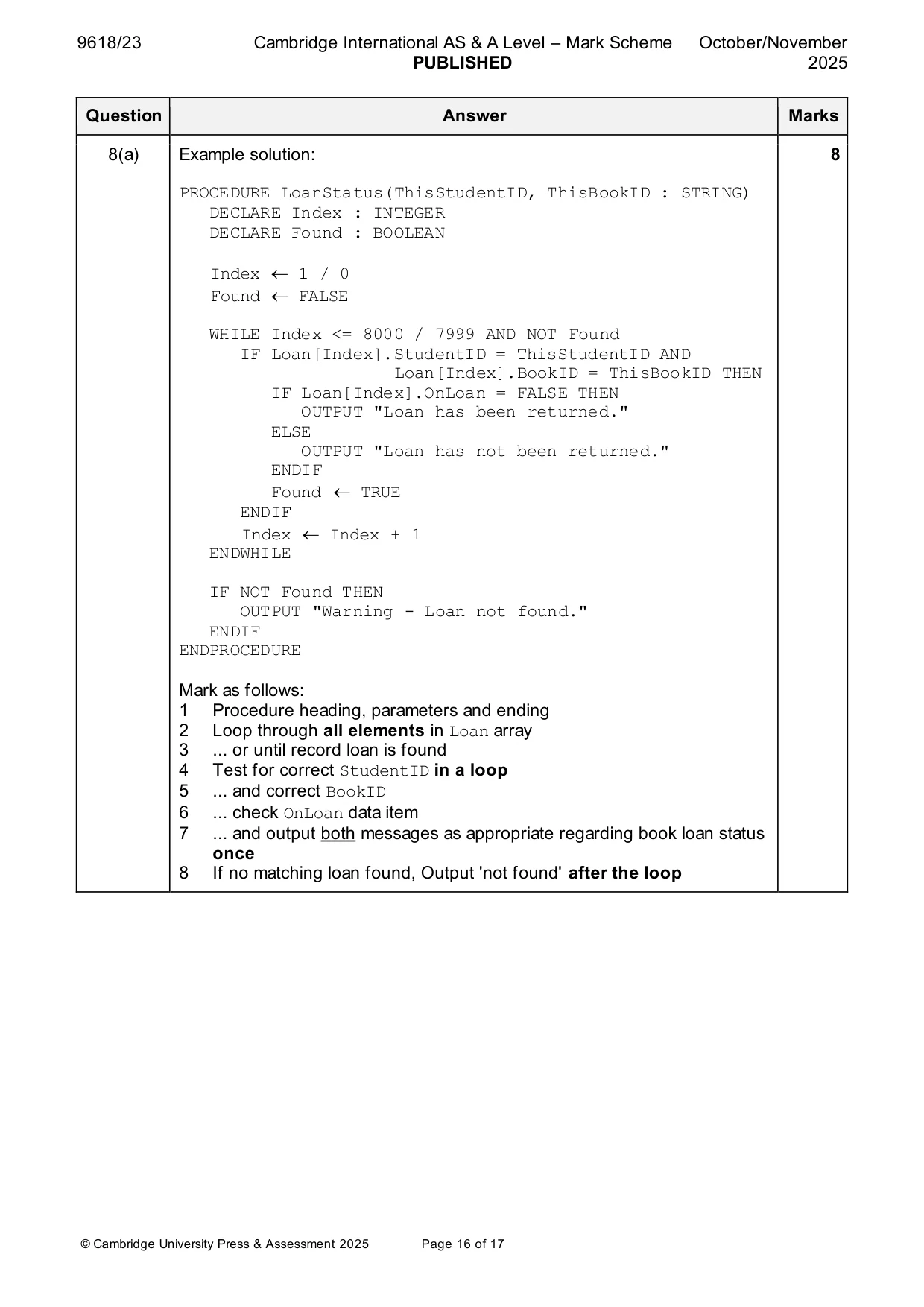 Mark scheme, page 16 of 17