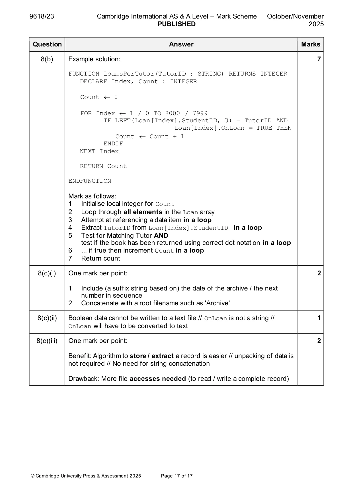 Mark scheme, page 17 of 17