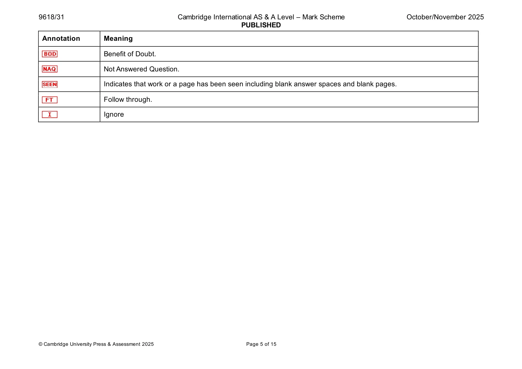 Mark scheme, page 5 of 15