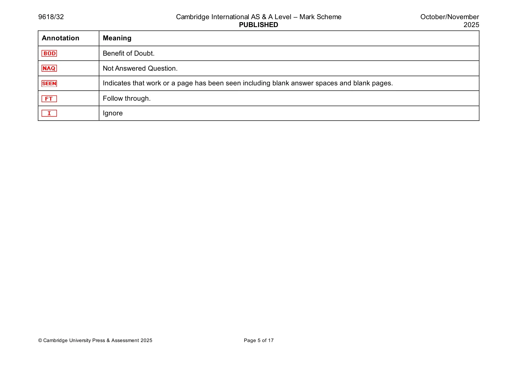 Mark scheme, page 5 of 17