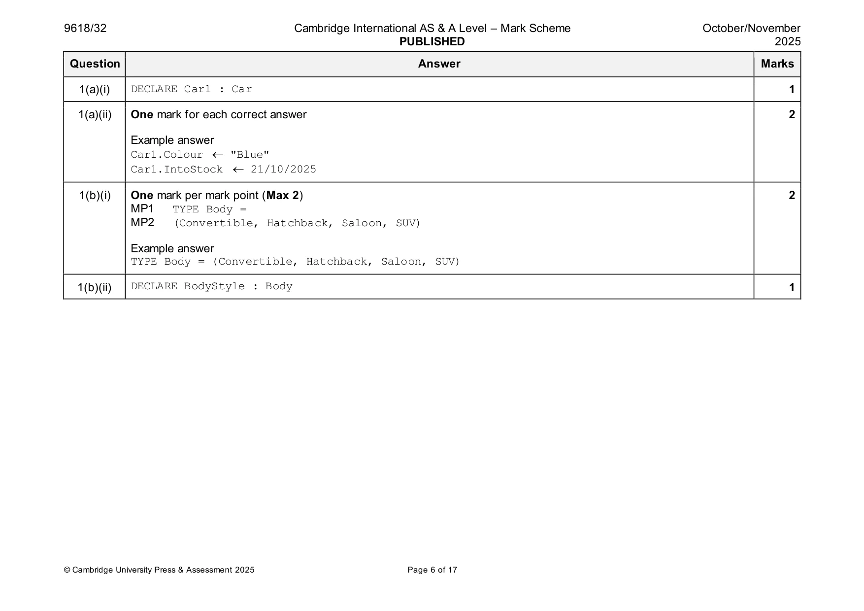 Mark scheme, page 6 of 17