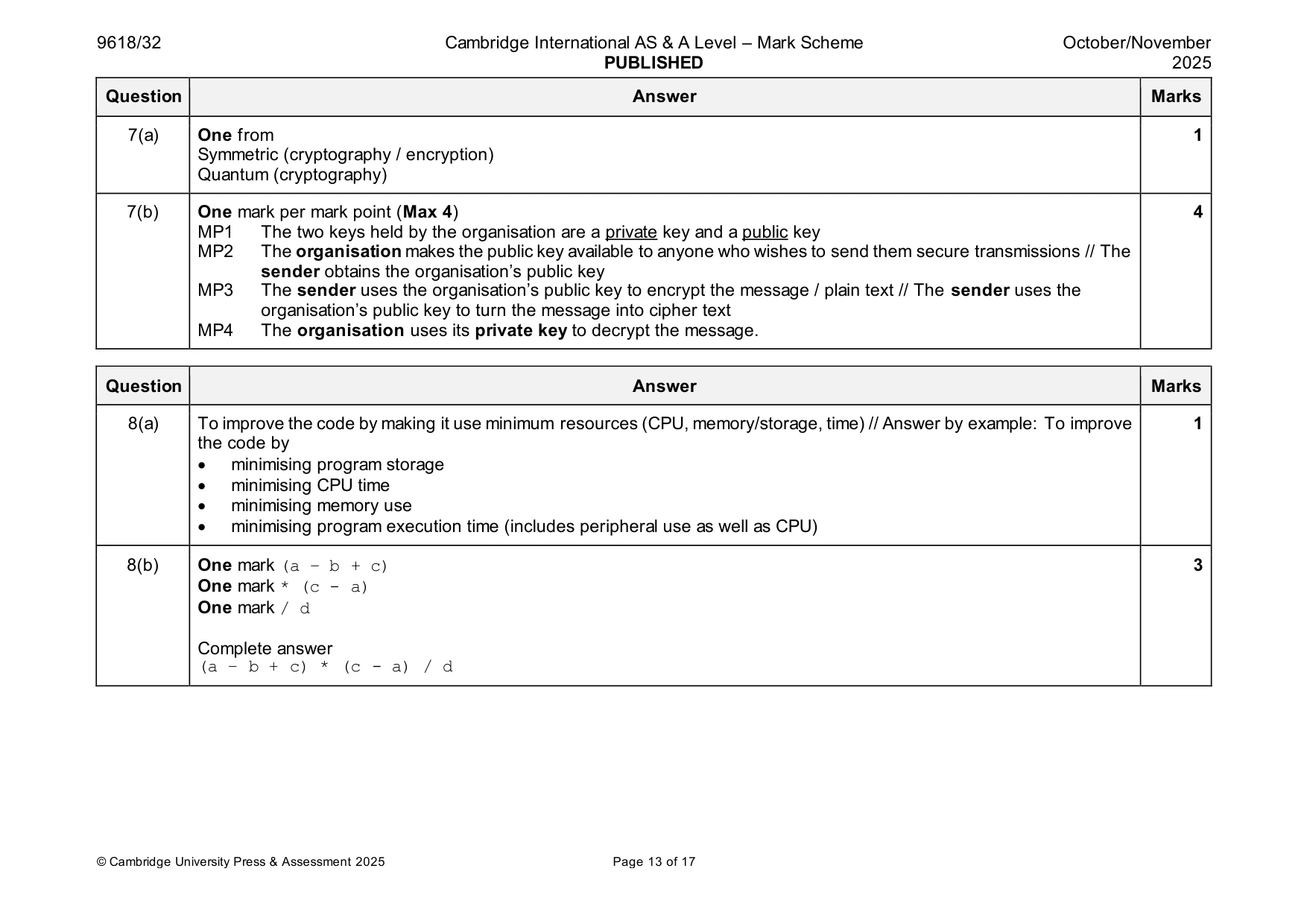 Mark scheme, page 13 of 17