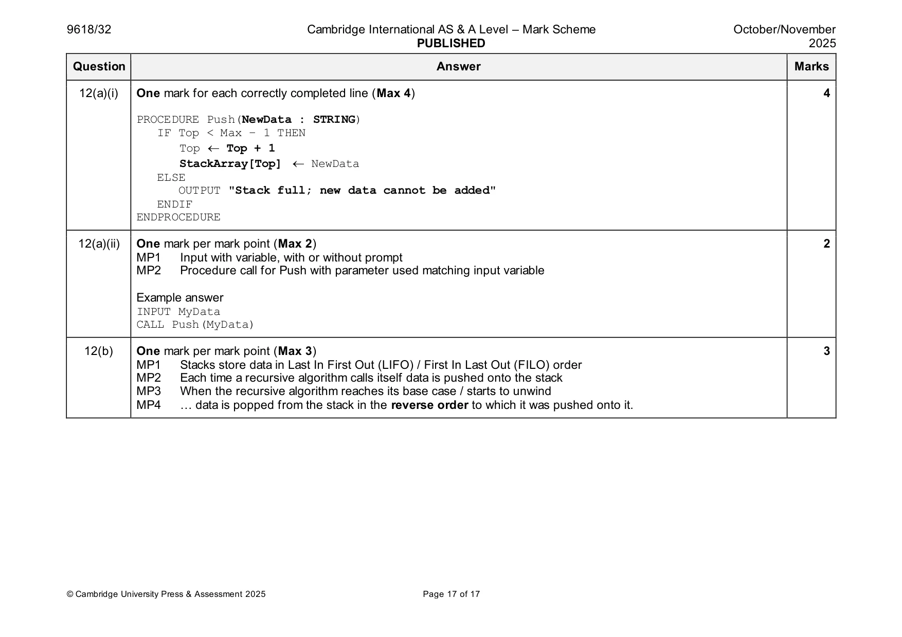 Mark scheme, page 17 of 17